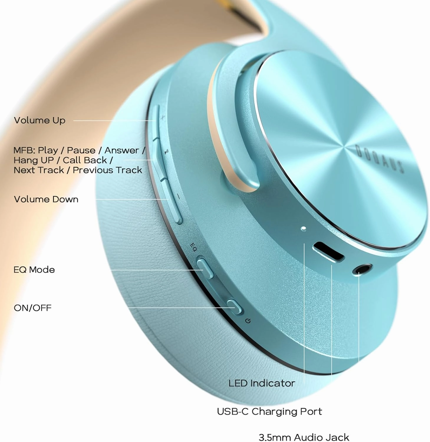 DOQAUS Bluetooth Headphones Over Ear, 90 Hours Playtime Wireless Headphone with 3 EQ Modes, Noise Isolating HiFi Stereo with Deep Bass, Microphone, Soft Earpads for Cellphone/PC