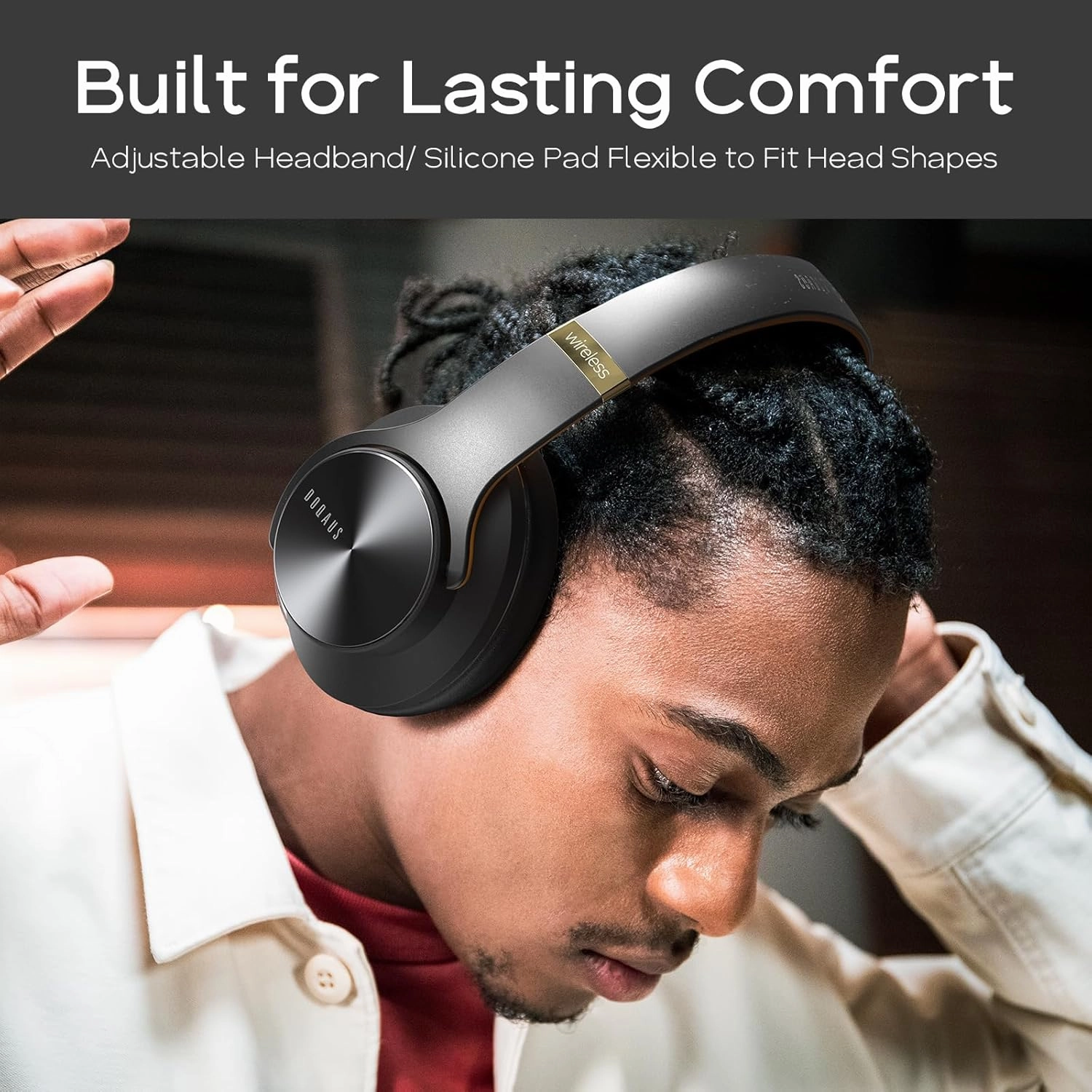 DOQAUS Bluetooth Headphones Over Ear, 90 Hours Playtime Wireless Headphone with 3 EQ Modes, Noise Isolating HiFi Stereo with Deep Bass, Microphone, Soft Earpads for Cellphone/PC