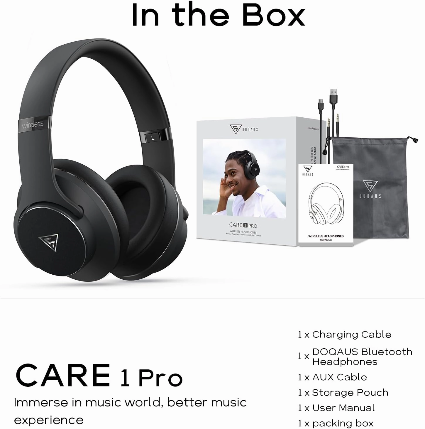 DOQAUS Bluetooth Headphones Over Ear Wireless Headphone, 90H Playtime and 3EQ Modes with Mic, HiFi Stereo Sound, Deep Bass, Memory Foam Cups, for Phone PC Travel Home Office