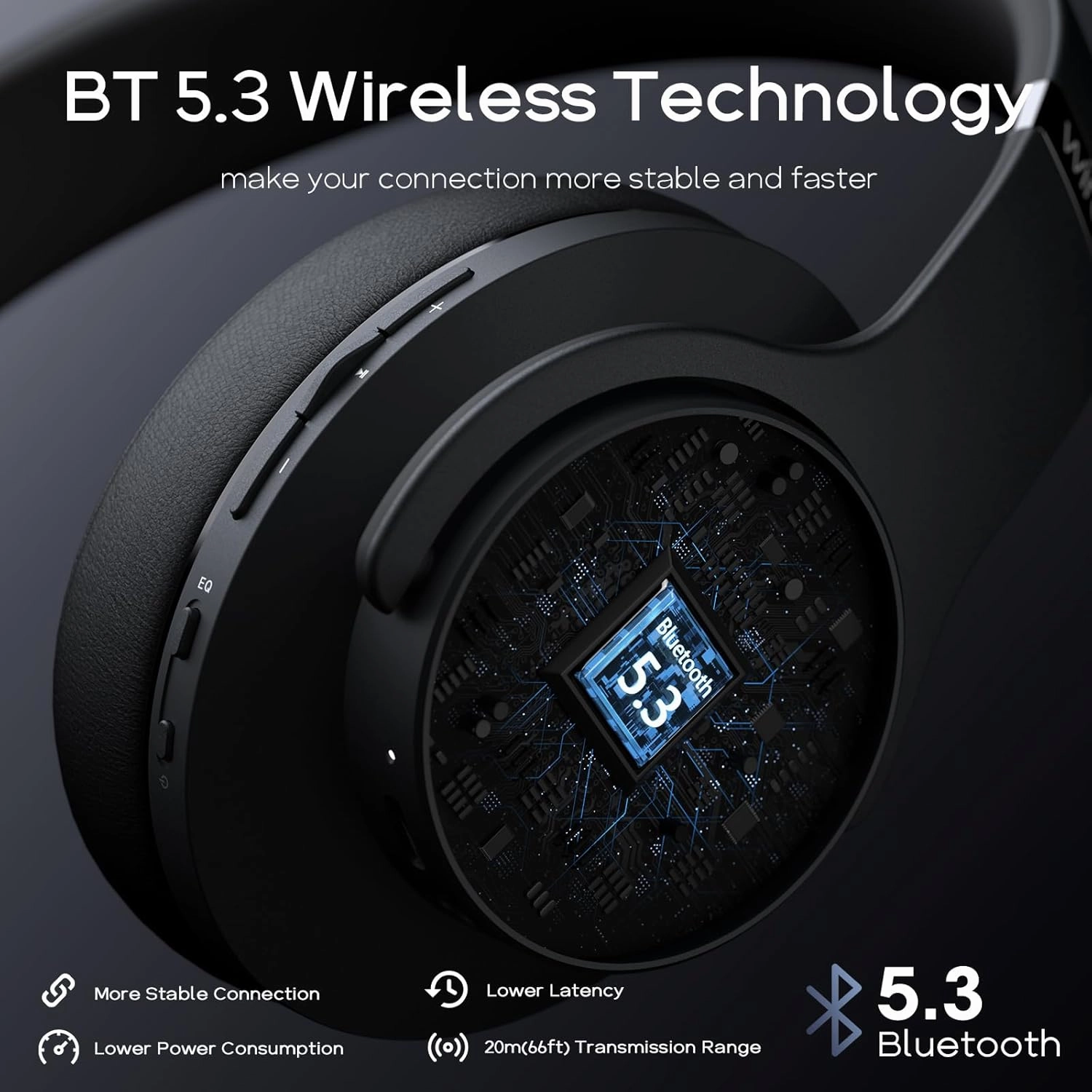 DOQAUS Bluetooth Headphones Over Ear Wireless Headphone, 90H Playtime and 3EQ Modes with Mic, HiFi Stereo Sound, Deep Bass, Memory Foam Cups, for Phone PC Travel Home Office