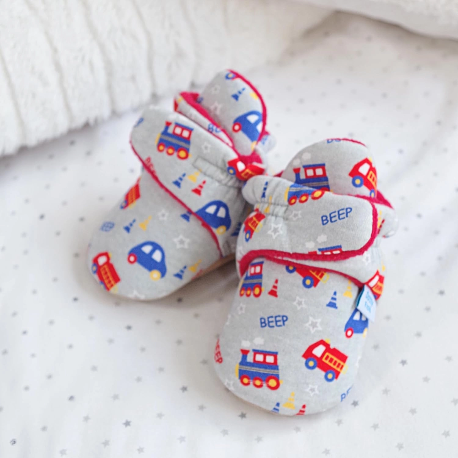 Dotty Fish Fleece Lined Baby Booties - Non-Slip Suede Sole - Warm & Cozy Slippers for Newborns to 24 Months - Perfect Winter Shoes for Babies