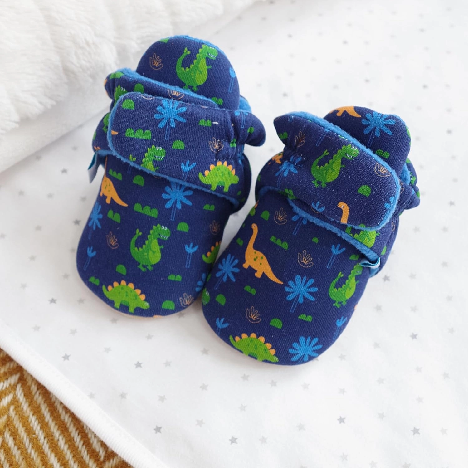 Dotty Fish Fleece Lined Baby Booties - Non-Slip Suede Sole - Warm & Cozy Slippers for Newborns to 24 Months - Perfect Winter Shoes for Babies