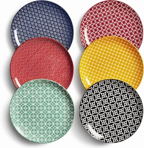 DOWAN 8.5" Salad Plates Set of 6, Ceramic Dessert Plate for Appetizer, Sushi, Microwave, Oven & Dishwasher Safe, Colorful Design Perfect for Party, Wedding, Birthday, Mothers Day Gifts
