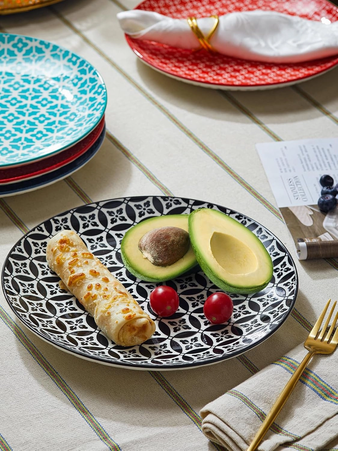 DOWAN 8.5" Salad Plates Set of 6, Ceramic Dessert Plate for Appetizer, Sushi, Microwave, Oven & Dishwasher Safe, Colorful Design Perfect for Party, Wedding, Birthday, Mothers Day Gifts