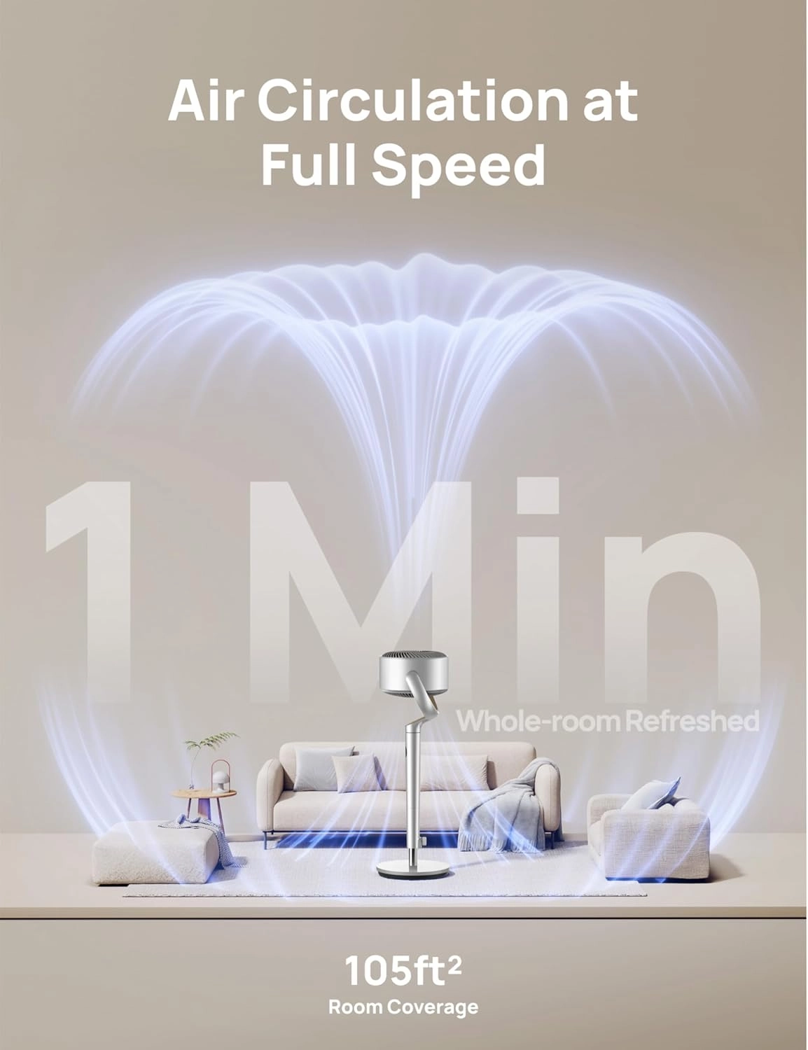 Dreo Smart Fans for Bedroom, 120°  120° Omni-Directional Oscillating Fan, 90ft Quiet Pedestal Fan with RGB Light, 9 Speeds, 6 Modes, 20dB, 8H Timer, Wi-Fi/Voice, 37-42" Floor Fans with Remote, Silver