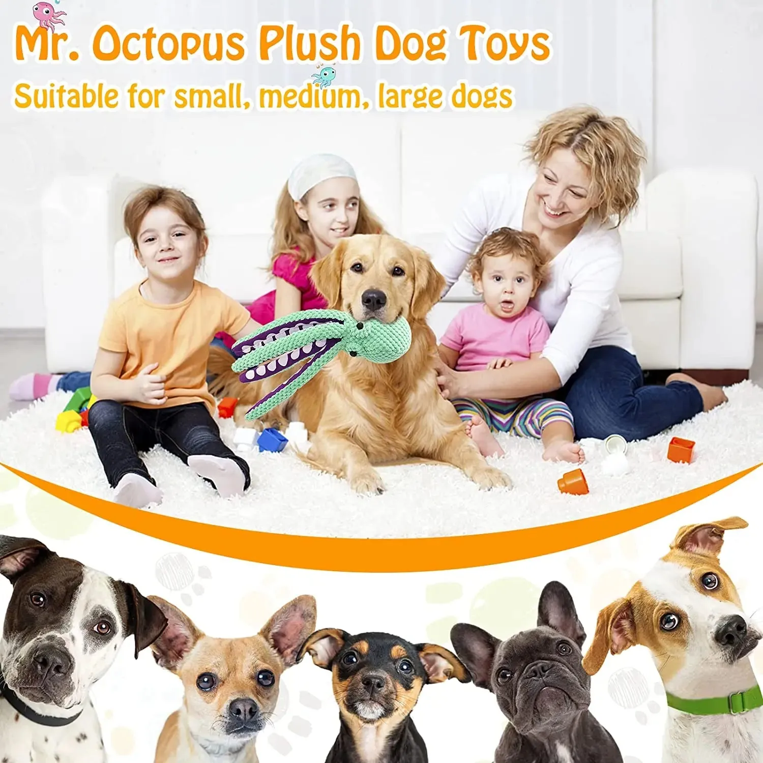 Durable Squeaky Octopus Plush Toy for Dogs