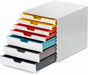 Durable Varicolor 7 Drawer Unit - Gray Desktop Drawer Set with 5 Color Coded Draws - Letter to Folio Size Files - Perfect for Storing Documents and Paper Work