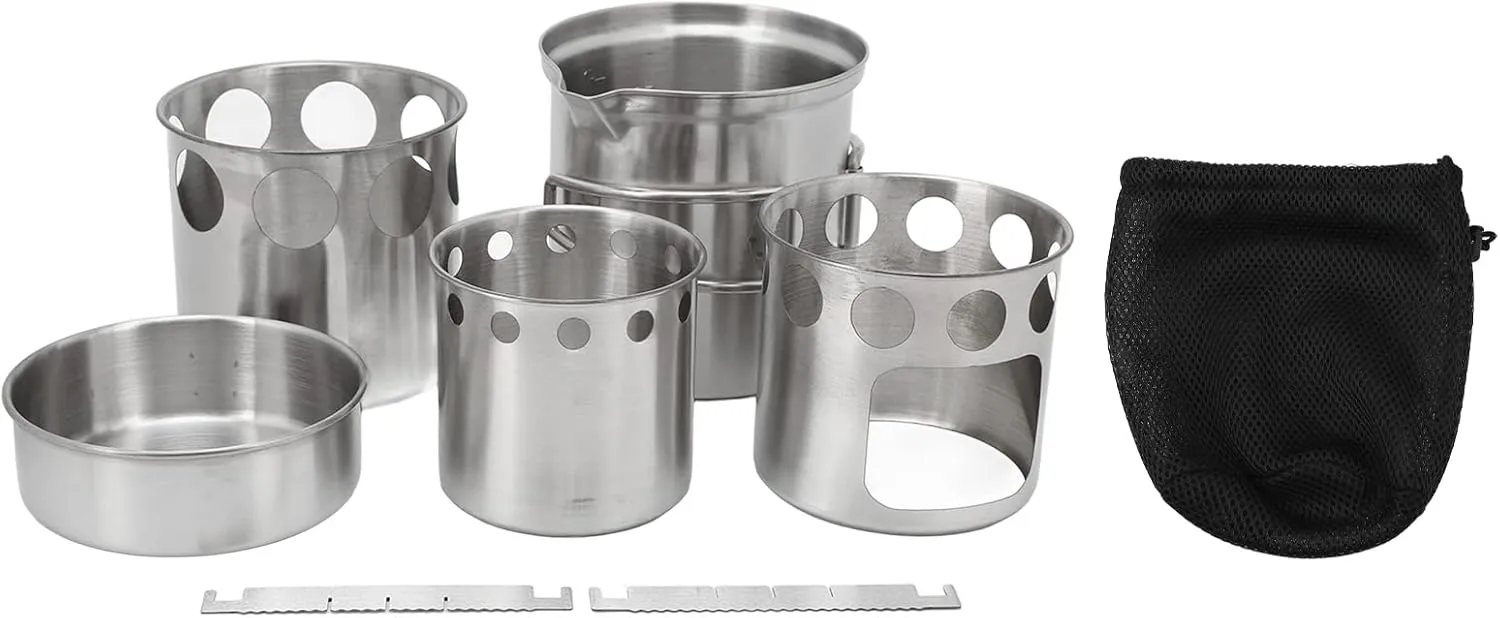 Durably Stainless Steel Camping Cookware Set - Windproof Outdoor Stove & Cooking Pot for Hiking, Backpacking, Adventure