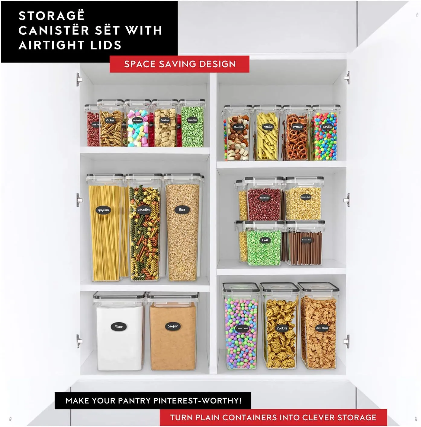 DWËLLZA KITCHEN Airtight Food Storage Container Set - 4 Pieces 3.6L - Plastic BPA Free Kitchen Pantry Storage Containers - Dishwasher Safe - Include 8 Labels and Marker - Keeps Food Fresh & Dry