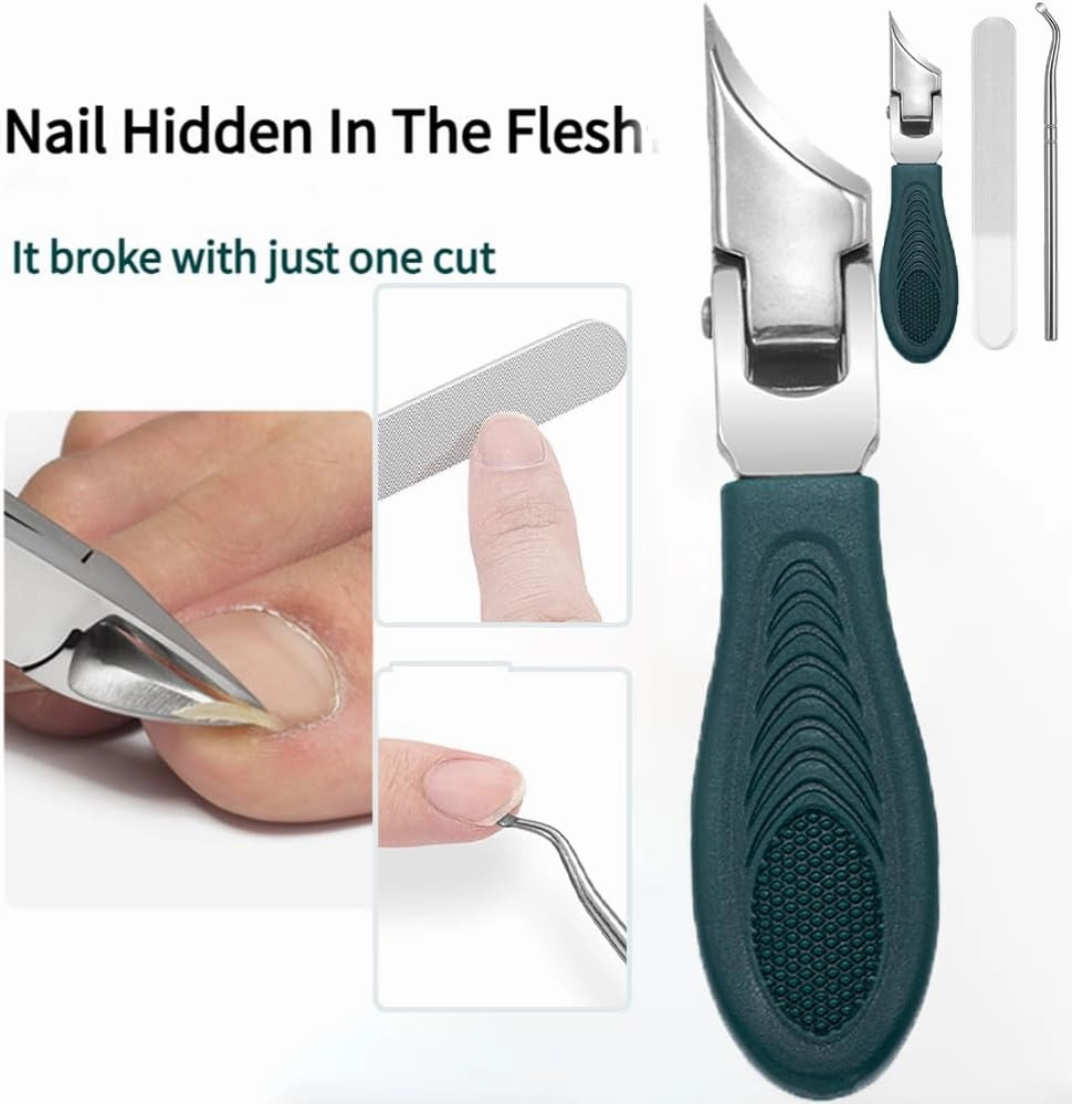 Eagle Beak Nail Clippers,Three Sets of Eagle Beak Beveled Nail Clippers,Ergonomic Long Handle Wide Jaw Opening Anti-Splash Slanted Nail Clipper,for Thick Nails,Seniors,Ingrown (Green)