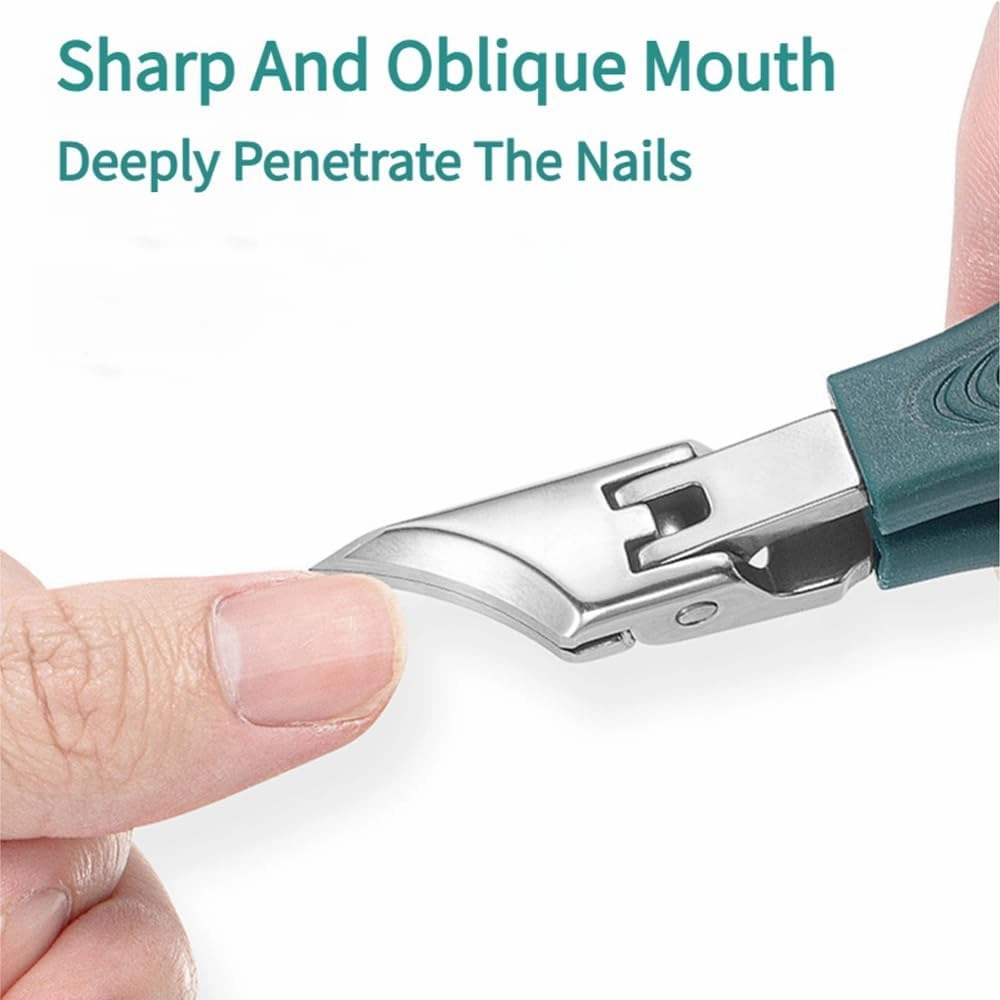 Eagle Beak Nail Clippers,Three Sets of Eagle Beak Beveled Nail Clippers,Ergonomic Long Handle Wide Jaw Opening Anti-Splash Slanted Nail Clipper,for Thick Nails,Seniors,Ingrown (Green)