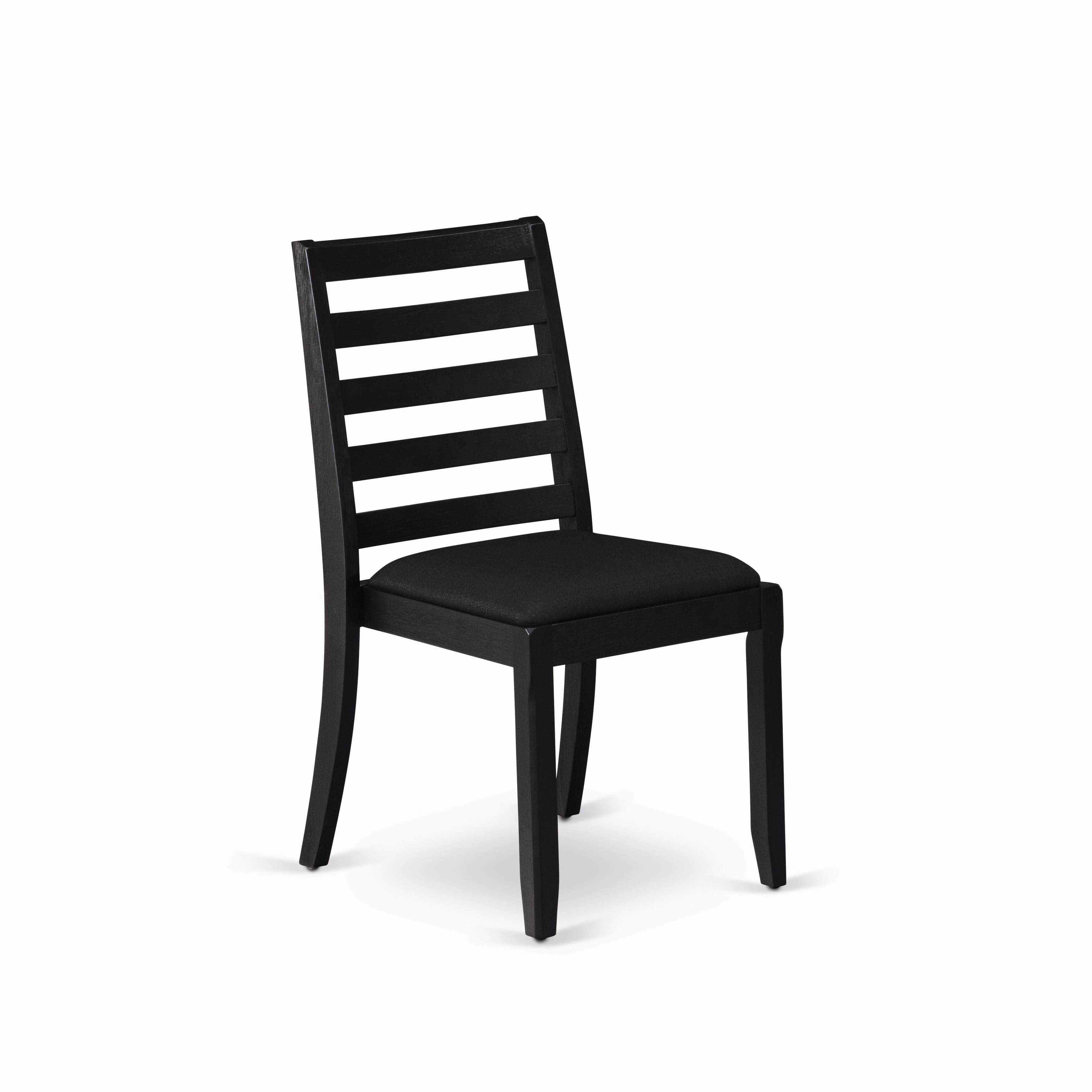 East West Furniture DSX13-BLK-24 -3 Piece Dining Set Includes a Round Kitchen Table with Black Tabletop and 2 Stackable Linen Fabric Chairs, Black
