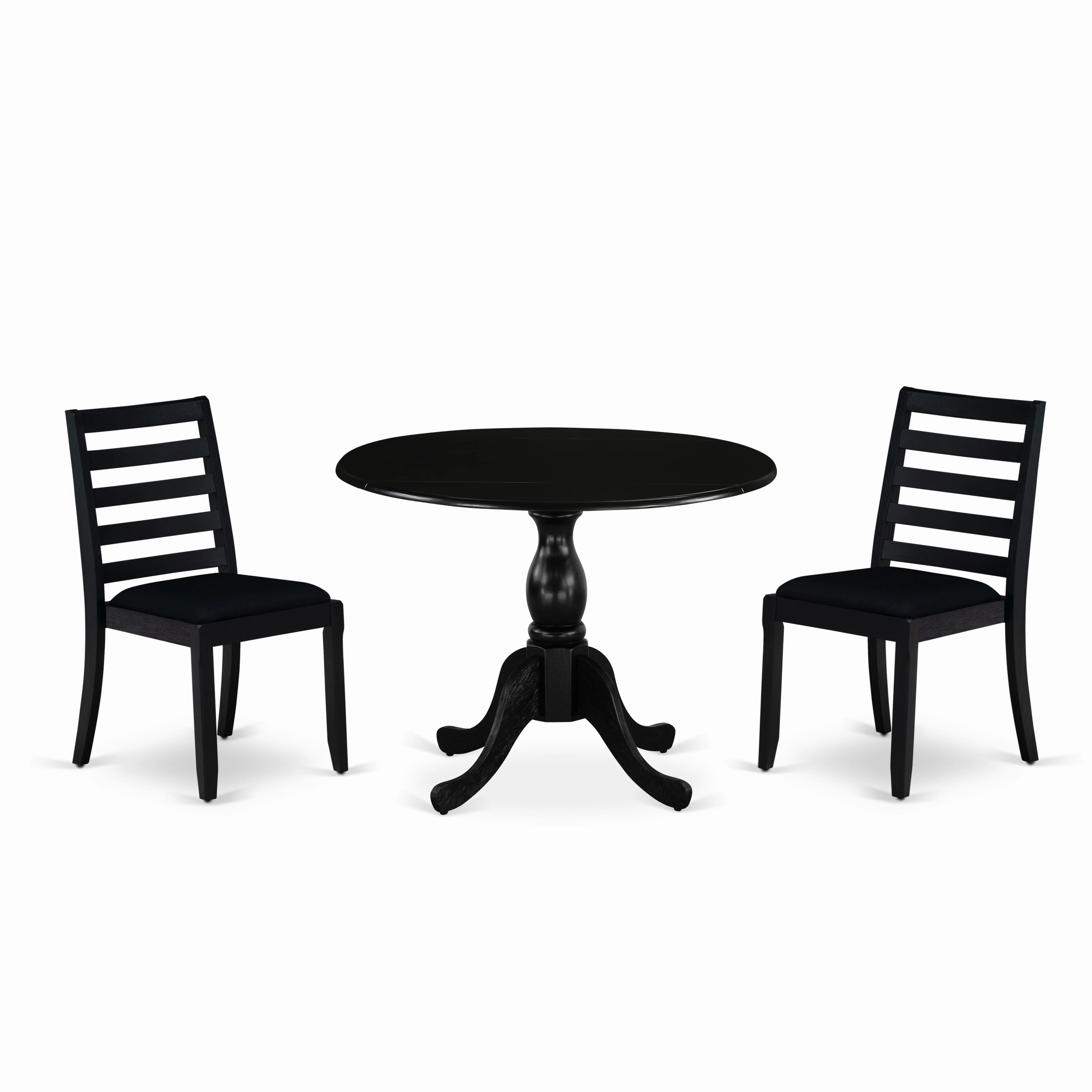 East West Furniture DSX13-BLK-24 -3 Piece Dining Set Includes a Round Kitchen Table with Black Tabletop and 2 Stackable Linen Fabric Chairs, Black