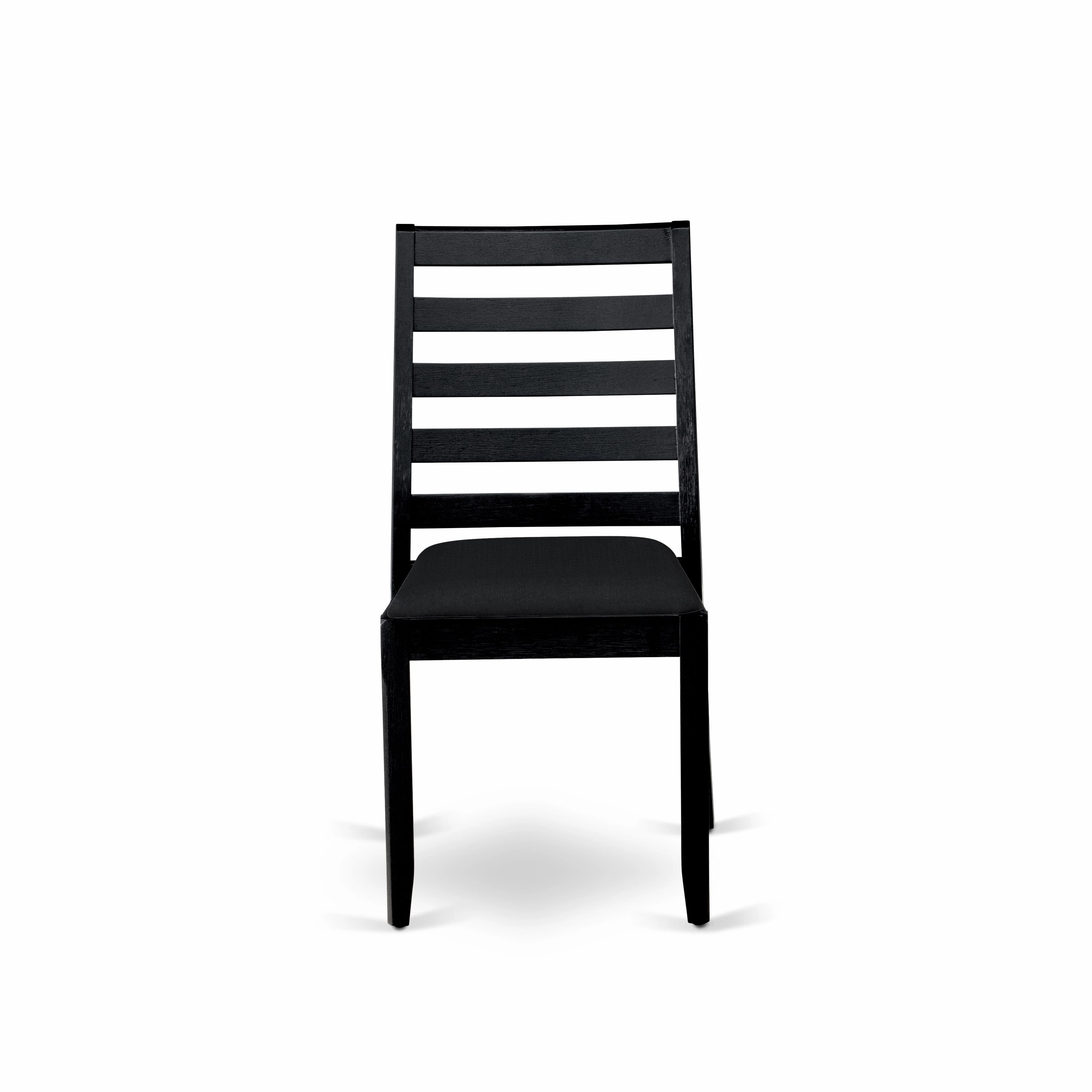 East West Furniture DSX13-BLK-24 -3 Piece Dining Set Includes a Round Kitchen Table with Black Tabletop and 2 Stackable Linen Fabric Chairs, Black