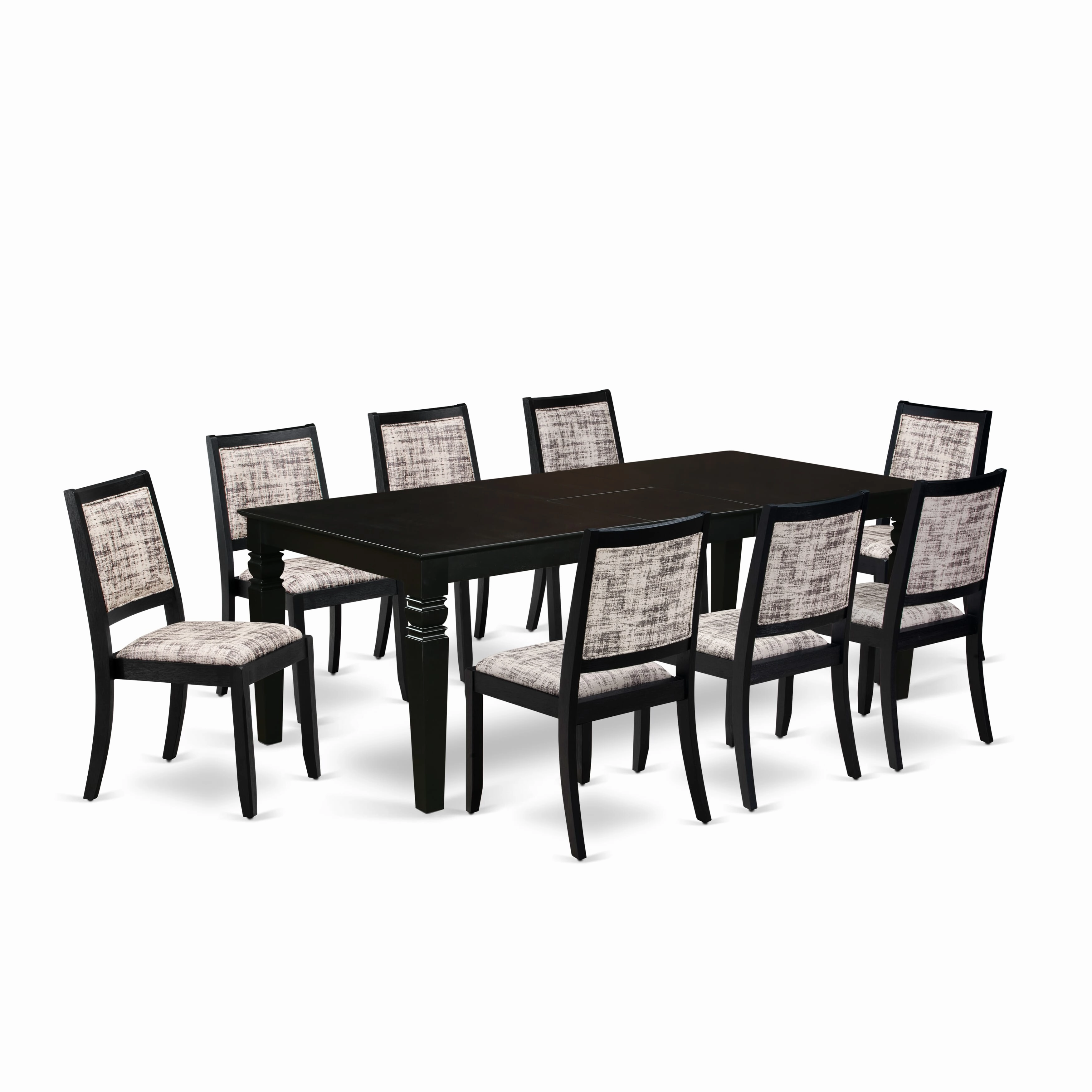 East West Furniture LGX29-BLK-30 -9 Piece Dining Set Includes a Rectangular Kitchen Table with Black Tabletop and 8 Stackable Faux Leather Chairs, Black