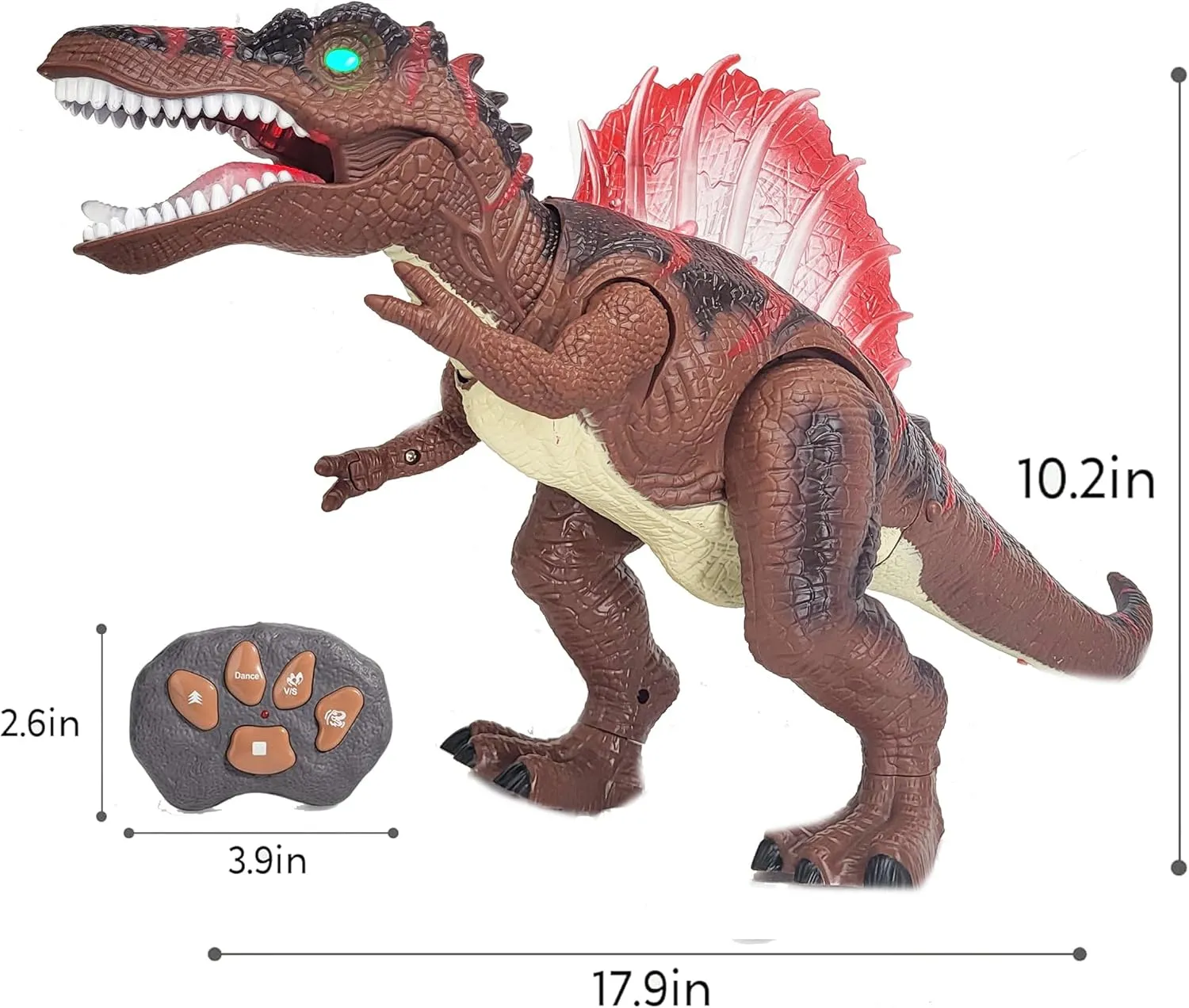 eBigValue Realistic Remote Control Dinosaur Toy – Light-Up Walking Dino with Roaring Sound & Glowing Spikes – Fun Gift for Boys & Girls Ages 3 