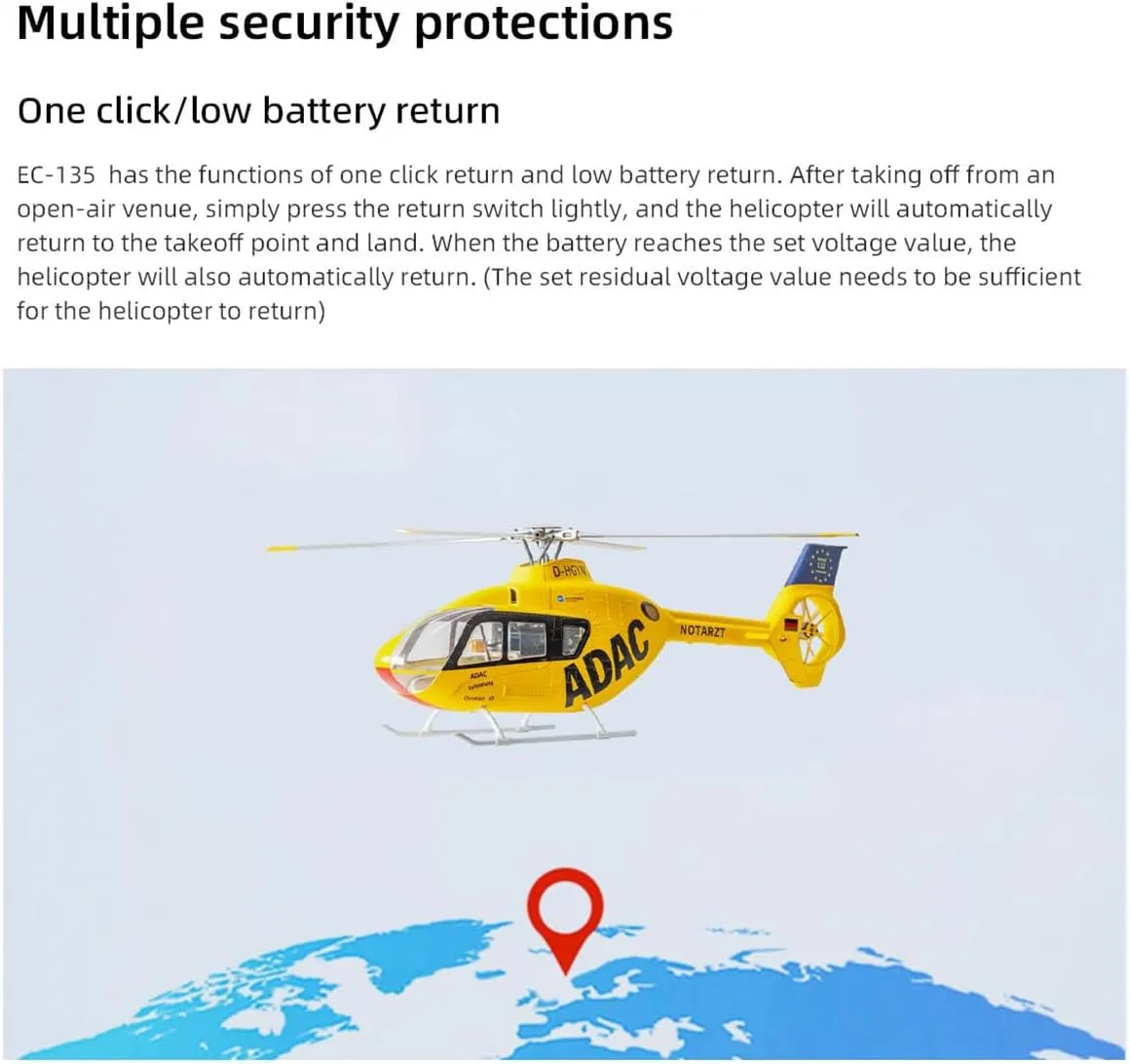 EC135 RC Helicopter, 2.4G 6CH with Beidou GPS & H1 Flight Controller, 4 Intelligent Flight Modes, Long Endurance, Professional Model for Adults, Advanced Pilots & Outdoor Flying