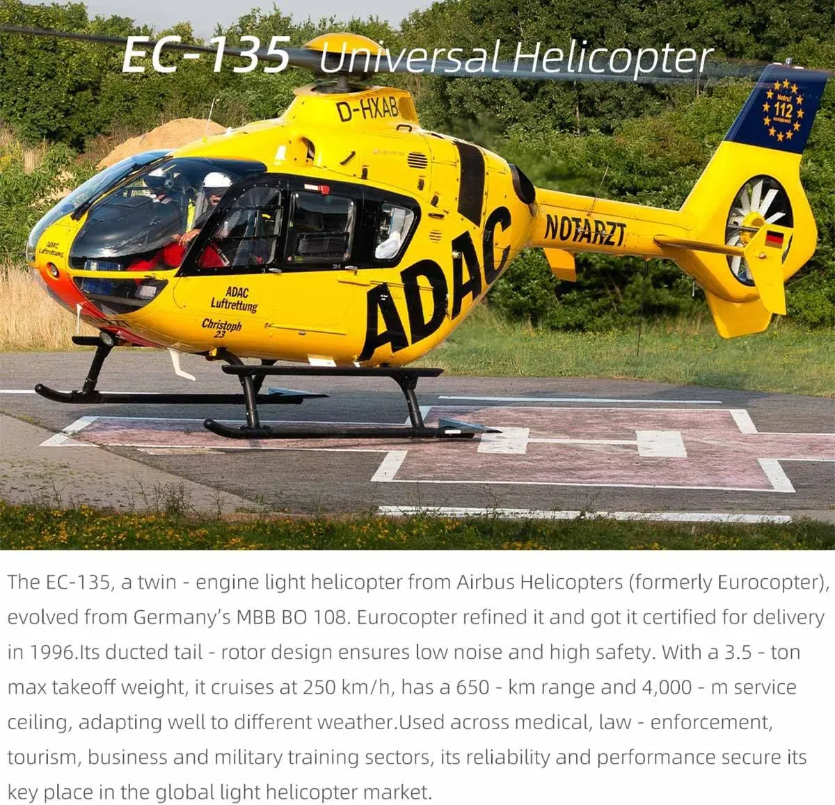EC135 Remote Control Helicopter, Ultra-high Simulated RC Helicopter, 470-Class 2.4G 6CH RC Electric Airplane Model, Collectable RC Flying Helicopte for Adults - RTF