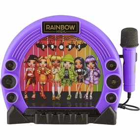 eKids Rainbow High Sing Along Boom Box Speaker with Microphone for Fans of Rainbow High Toys, Kids Karaoke Machine with Built in Music and Flashing Lights