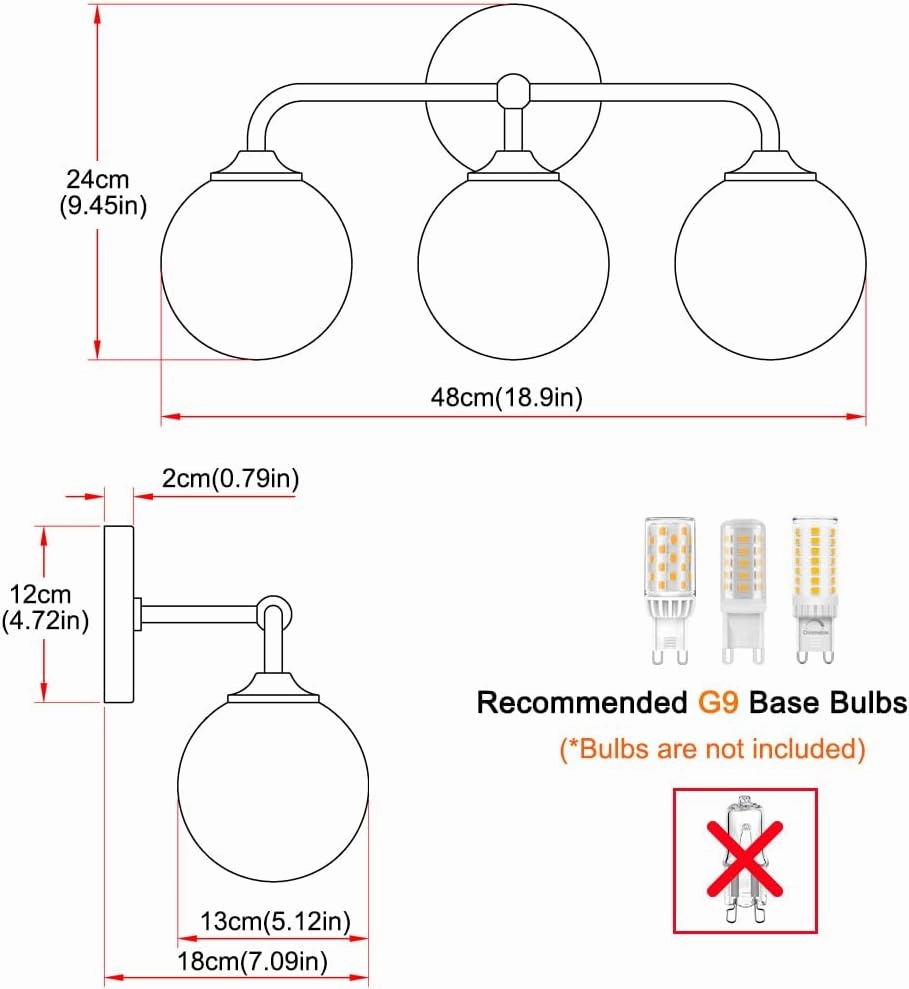 Elagant Modern Brushed Nickel Bathroom Vanity Lights, 3-Lights Bathroom Light Fixtures with Milky White Globe Glass Shade, Bathroom Wall Sconces Light over Mirror Dressing Table Bedroom Living Room