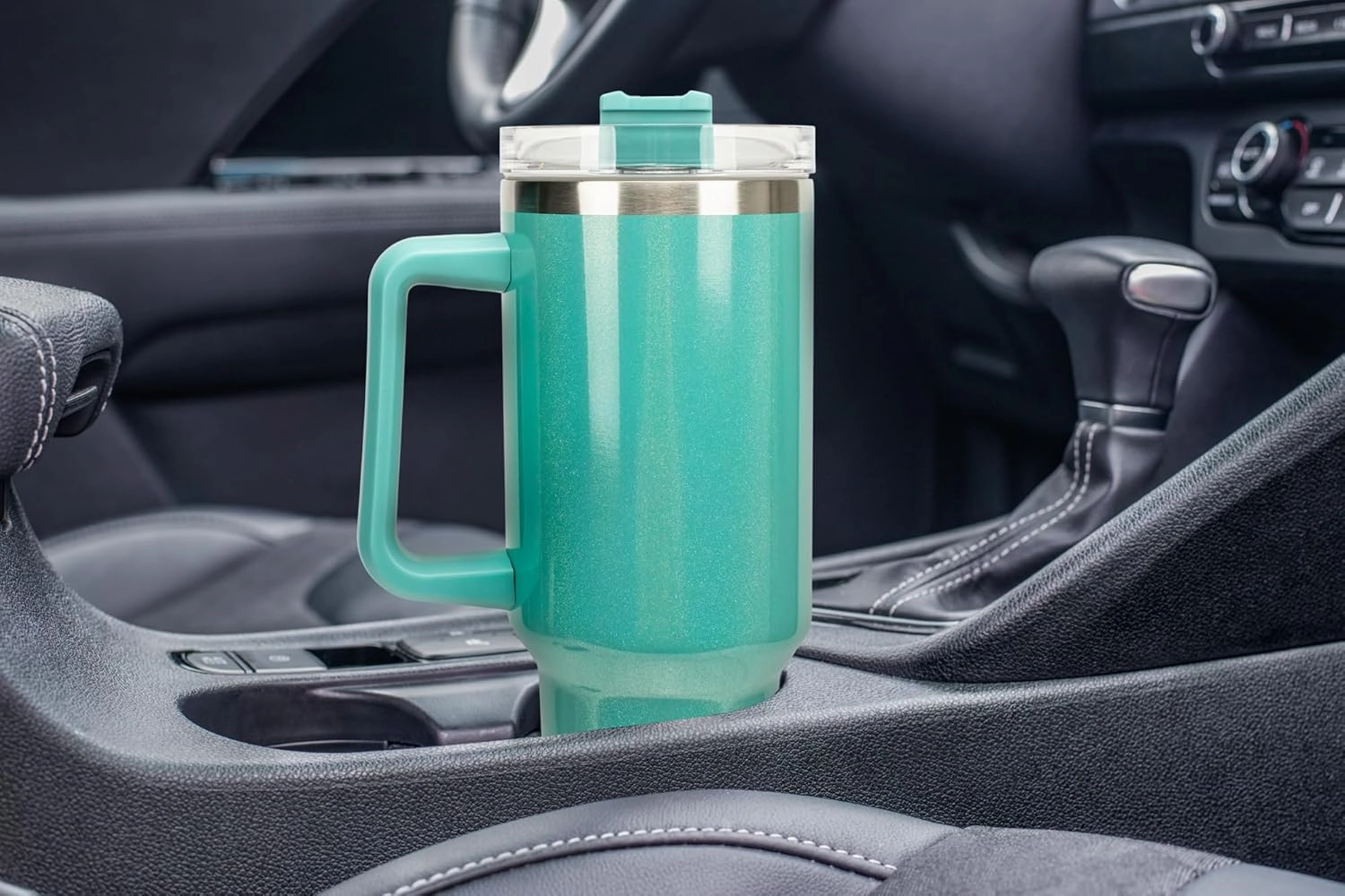 Elanze Designs Majestic Flying Dragon 40 oz. Stainless Steel, Large Water Bottle Coffee Mug, Spill & Leak Resistant, Thermal Travel Tumbler with Handle, Lid & Straw, Teal
