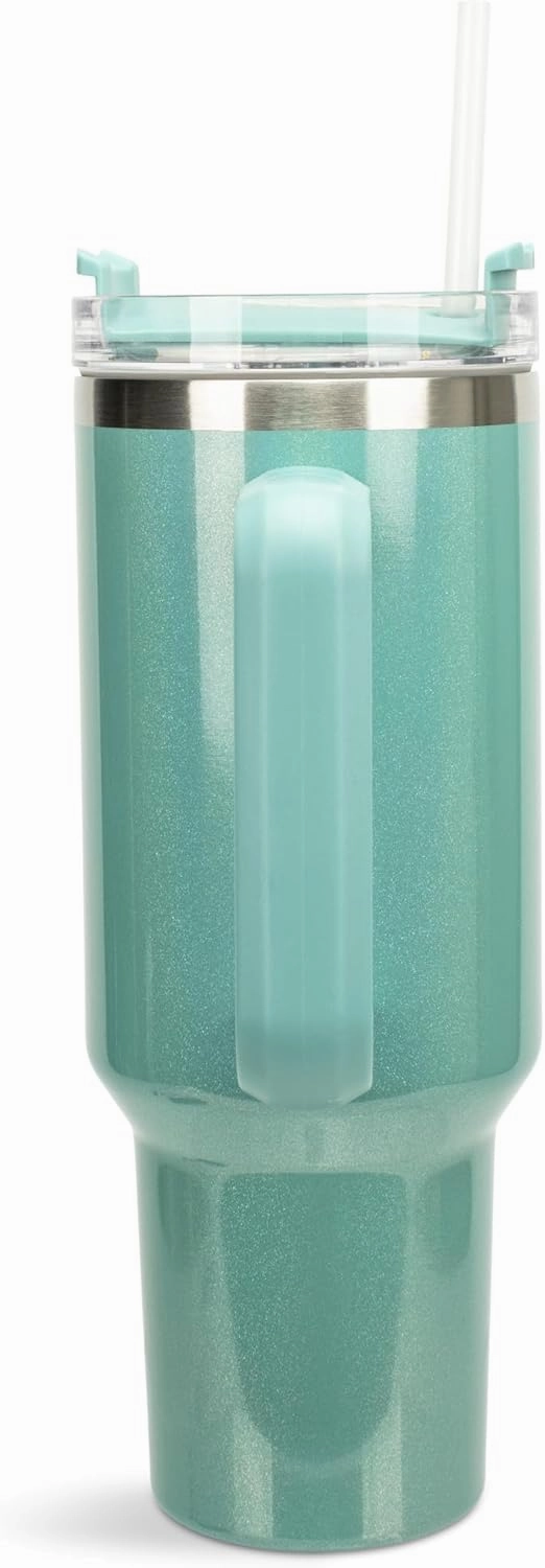 Elanze Designs Majestic Flying Dragon 40 oz. Stainless Steel, Large Water Bottle Coffee Mug, Spill & Leak Resistant, Thermal Travel Tumbler with Handle, Lid & Straw, Teal