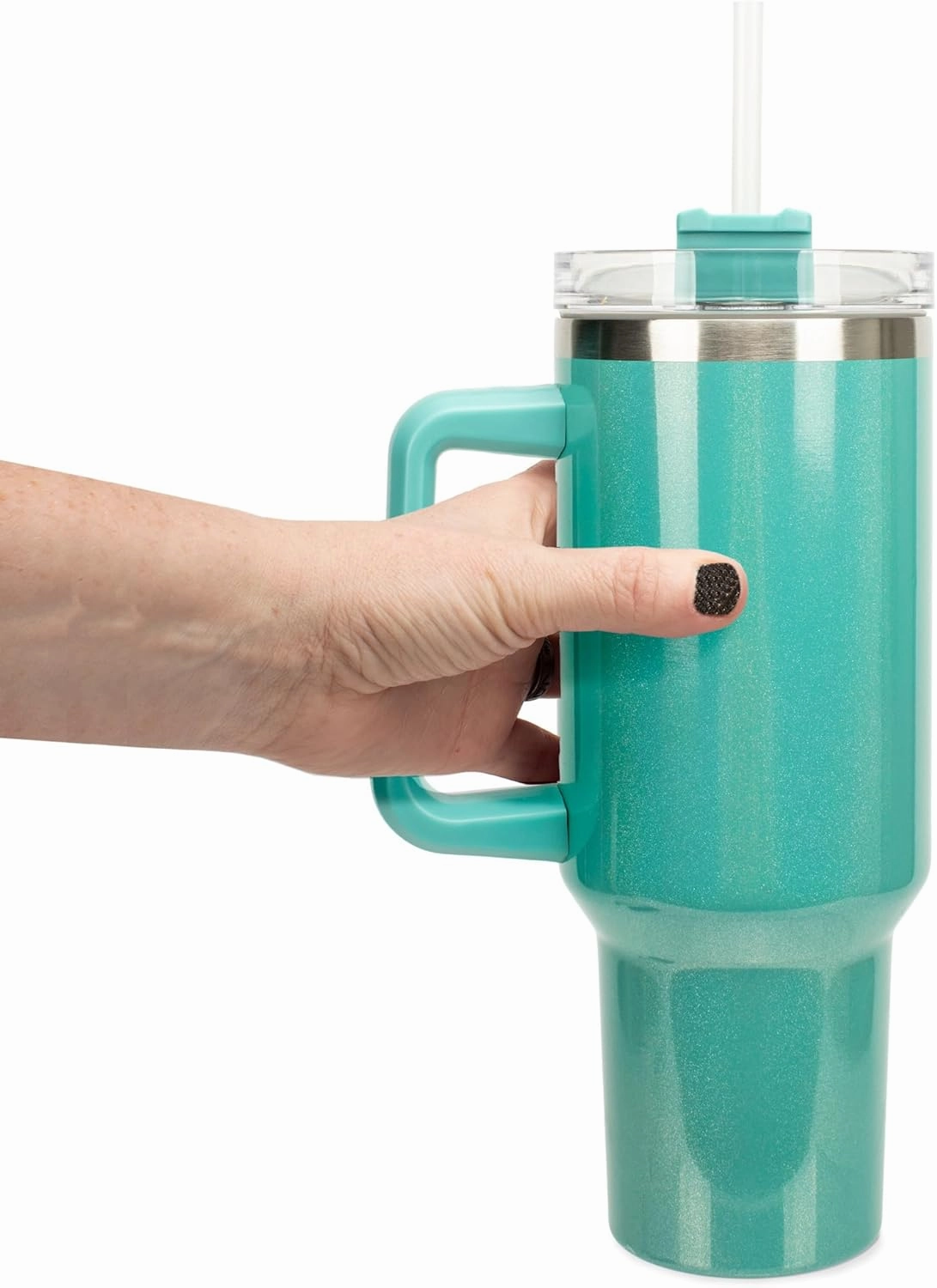 Elanze Designs Majestic Flying Dragon 40 oz. Stainless Steel, Large Water Bottle Coffee Mug, Spill & Leak Resistant, Thermal Travel Tumbler with Handle, Lid & Straw, Teal