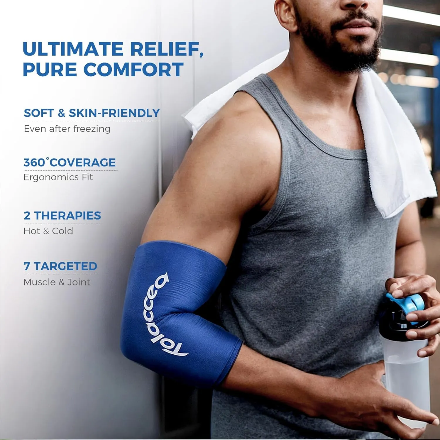 Elbow and Knee Ice Pack - Cold Ice Sleeve with Reusable Gel & Cold Therapy Compression for Knee, Shin Splints, Calf Strain, Flexible Ice Pack for Tennis Elbow, Tendinitis (Large (Pack of 1), Blue)