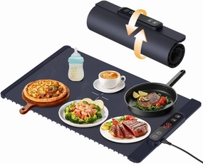 Electric Warming Tray, Fast Full Surface Heating Food Warming Mat, Portable Silicone Warmer with 5 Adjustable Temperature & Auto Shut-Off, Foldable Food Warmer for Parties, Gatherings, Daily Use