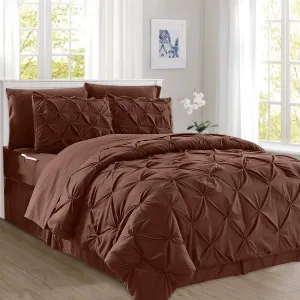 Elegant Comfort 8-Piece Pinch Pleated Comforter Set-All Season Complete Bed in a Bag, Includes 4pc Smart Sheet Set, Bed Skirt, Comforter, Matching Pillowcases and Shams, King/Cal King, Chocolate Brown