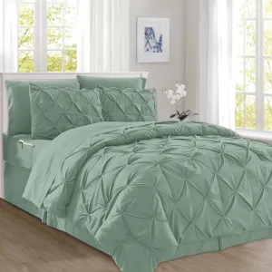 Elegant Comfort 8-Piece Pinch Pleated Comforter Set - All Season Complete Bed in a Bag, Includes 4pc Smart Sheet Set, Bed Skirt, Comforter, Matching Pillowcases and Shams, King/Cal King, Sage Green