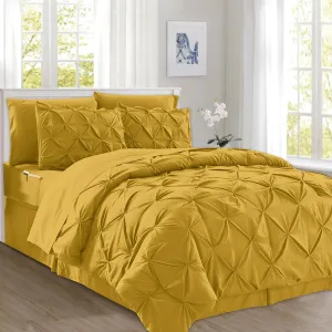 Elegant Comfort 8-Piece Pinch Pleated Comforter Set - All Season Complete Bed in a Bag, Includes 4pc Smart Sheet Set, Bed Skirt, Comforter, Matching Pillowcases and Shams, Twin/Twin XL, Mustard Yellow