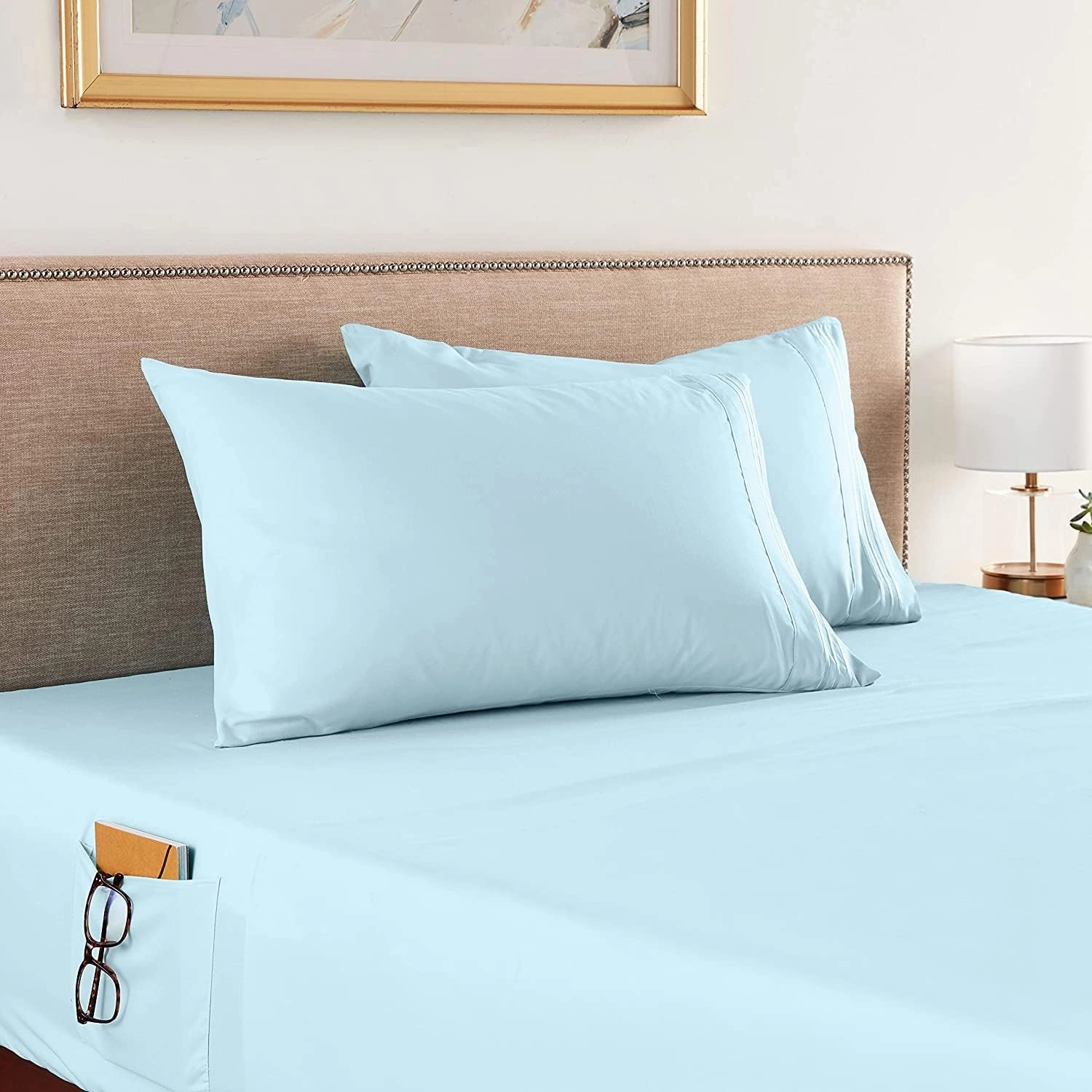 Elegant Comfort 4-Piece Full- Smart Sheet Set! Luxury Soft 1500 Premier Hotel Quality Wrinkle and Fade Resistant with Side Storage Pockets on Fitted Sheet, Full, Aqua Blue