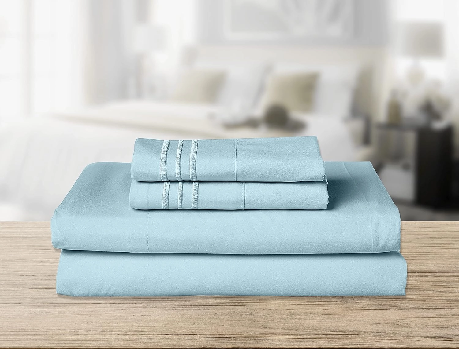 Elegant Comfort 4-Piece Full- Smart Sheet Set! Luxury Soft 1500 Premier Hotel Quality Wrinkle and Fade Resistant with Side Storage Pockets on Fitted Sheet, Full, Aqua Blue