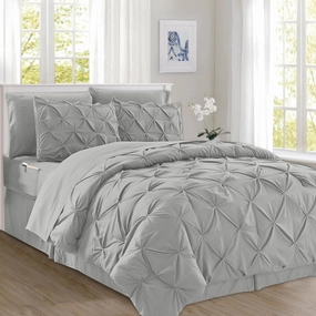Elegant Comfort 8-Piece Pinch Pleated Comforter Set - All Season Complete Bed in a Bag, Includes 4pc Smart Sheet Set, Bed Skirt, Comforter, Matching Pillowcases and Shams, King/Cal King, Light Gray