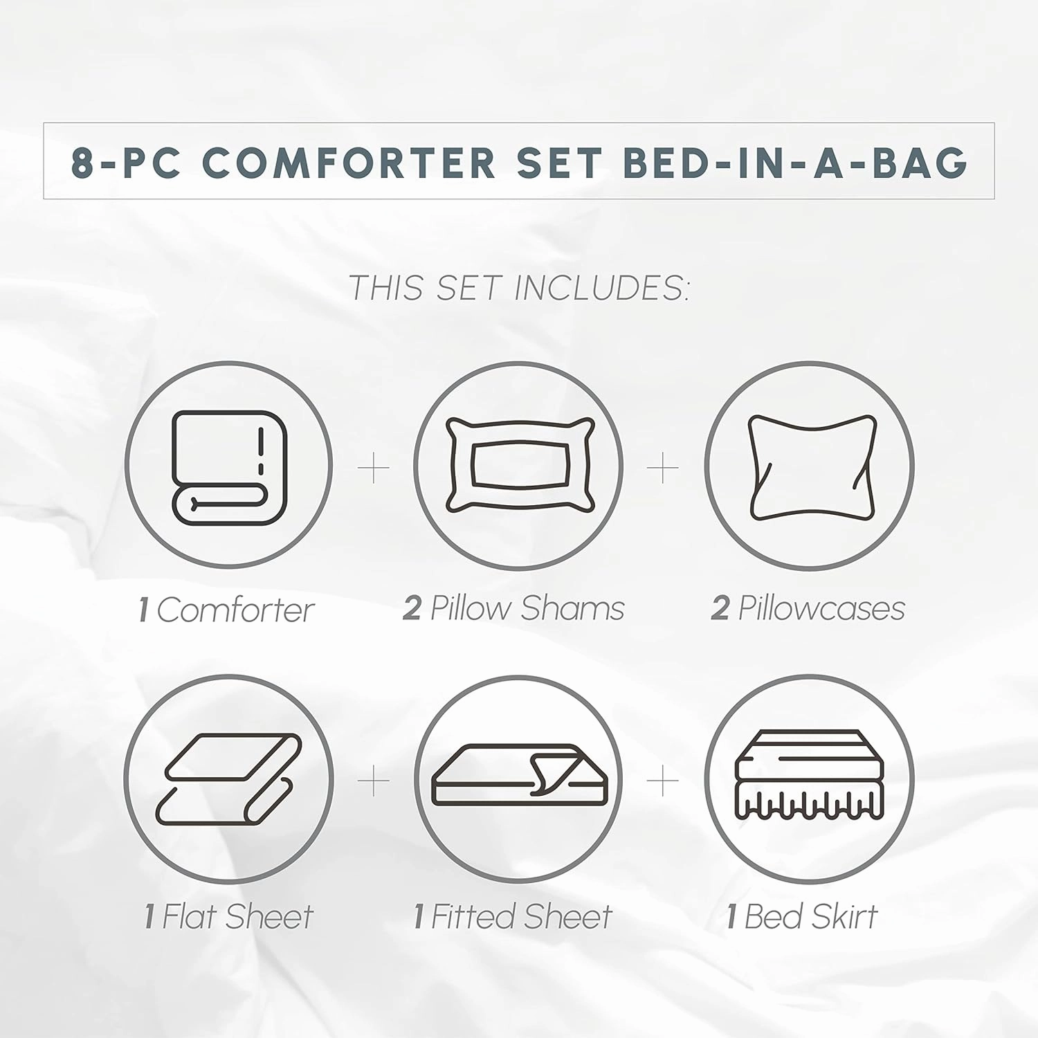 Elegant Comfort 8-Piece Pinch Pleated Comforter Set - All Season Complete Bed in a Bag, Includes 4pc Smart Sheet Set, Bed Skirt, Comforter, Matching Pillowcases and Shams, King/Cal King, Light Gray