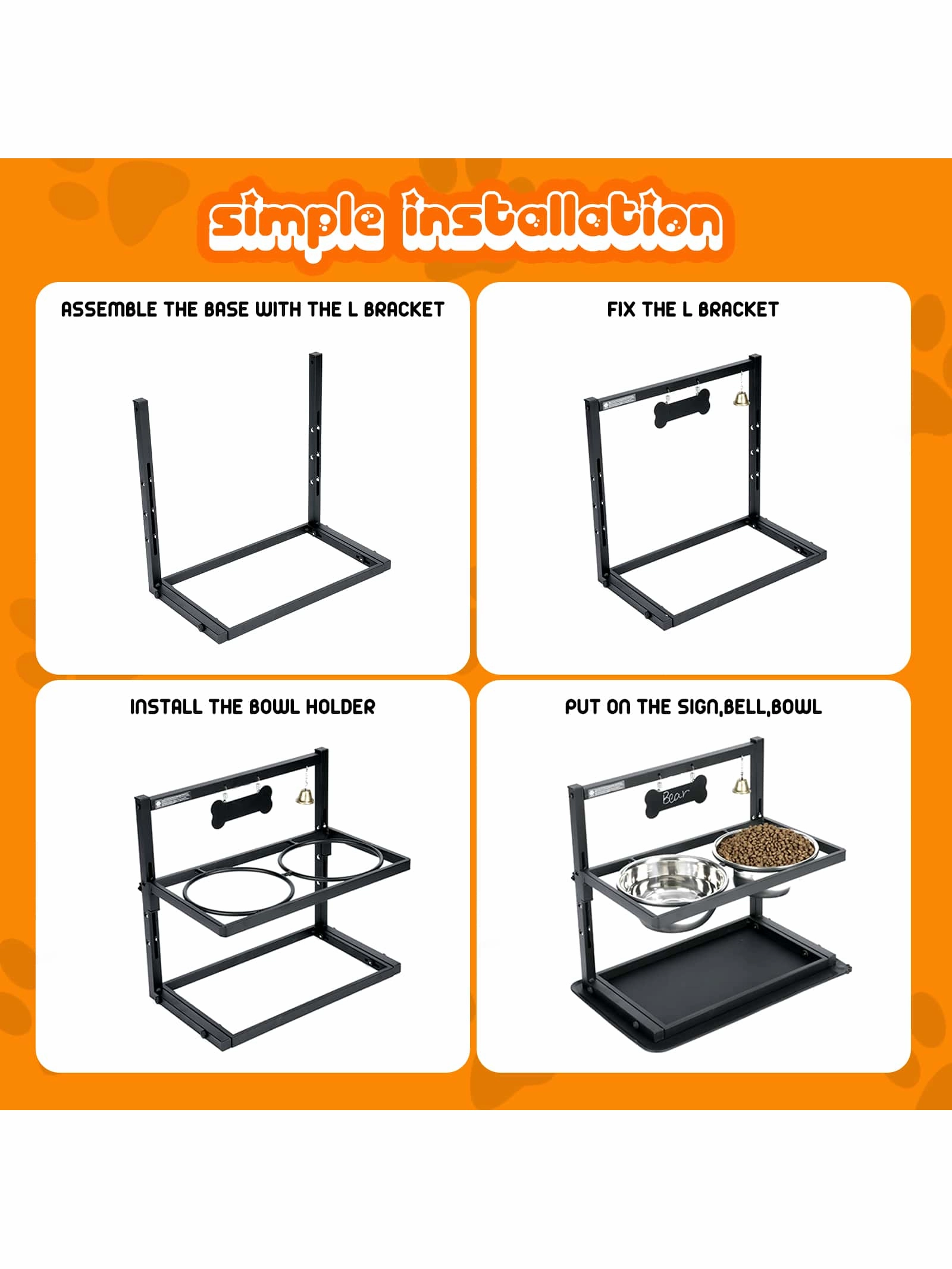 Elevated Dog Bowls For Large Sized Dog,Raised Dog Bowl Stand Adjustable Height With Two 1.7 L Stainless Steel