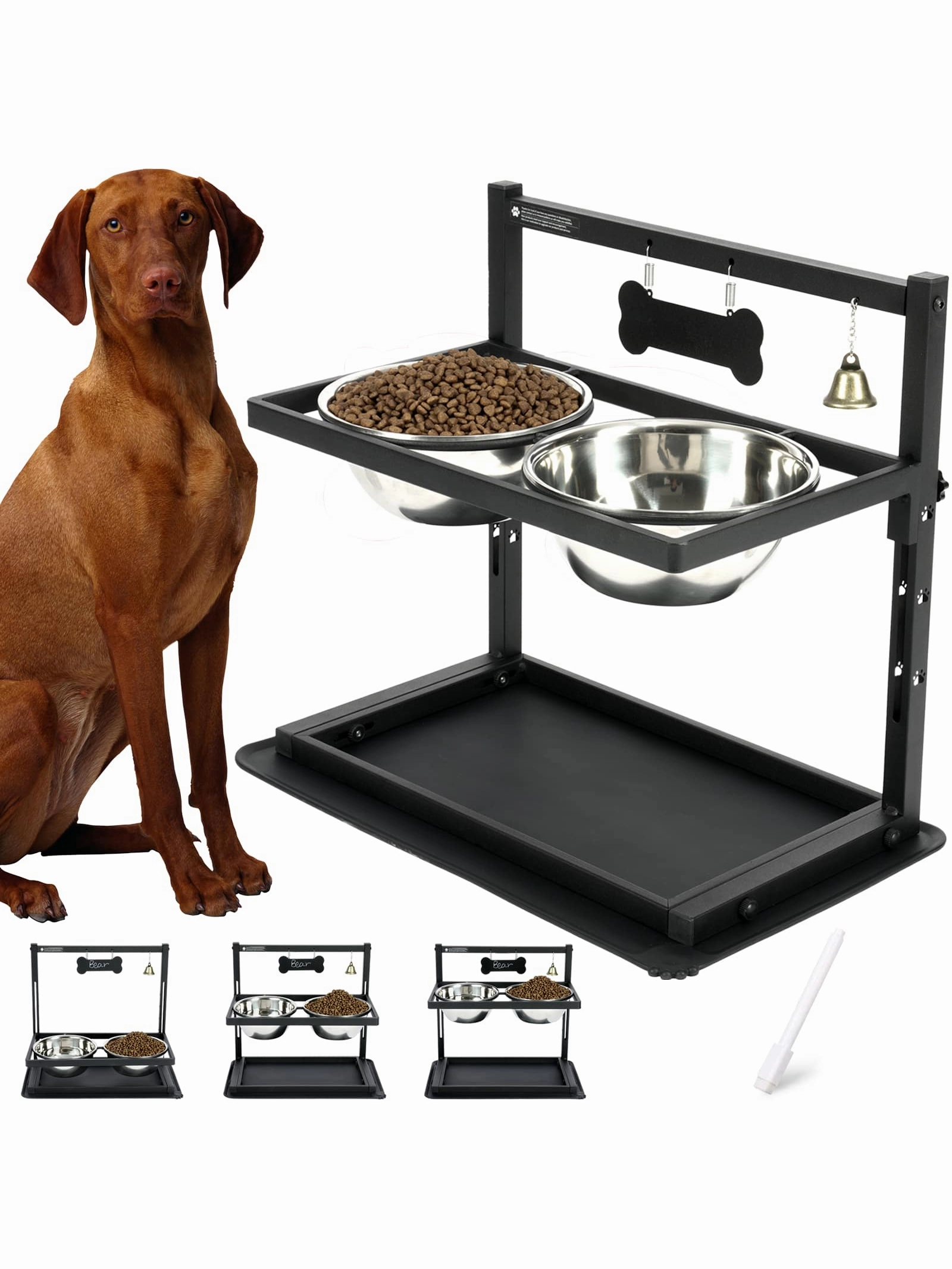 Elevated Dog Bowls For Large Sized Dog,Raised Dog Bowl Stand Adjustable Height With Two 1.7 L Stainless Steel