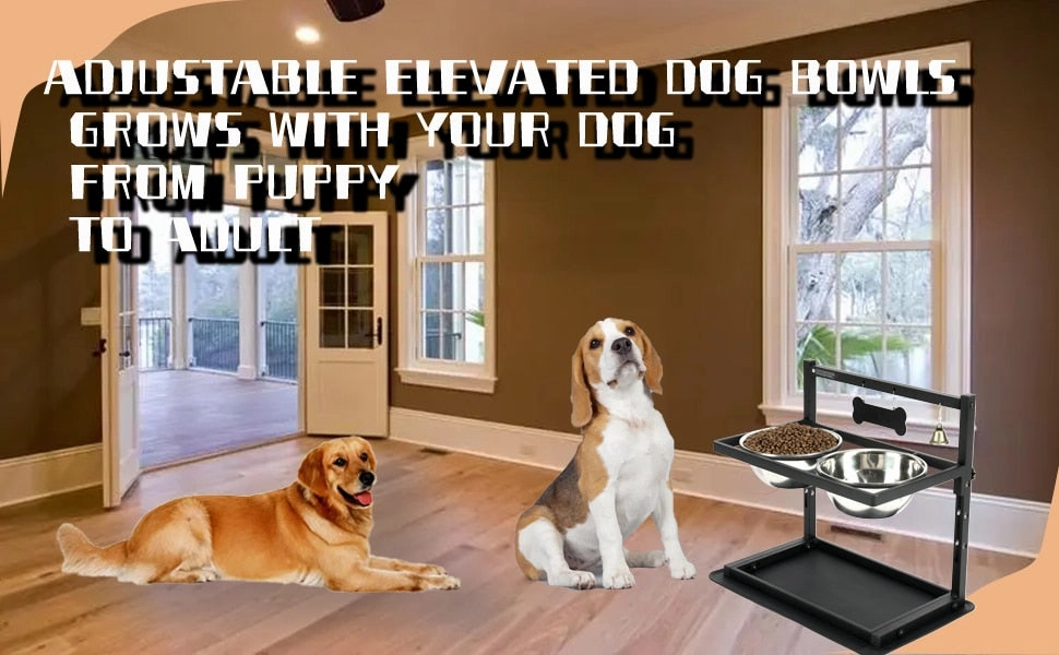 Elevated Dog Bowls For Large Sized Dog,Raised Dog Bowl Stand Adjustable Height With Two 1.7 L Stainless Steel