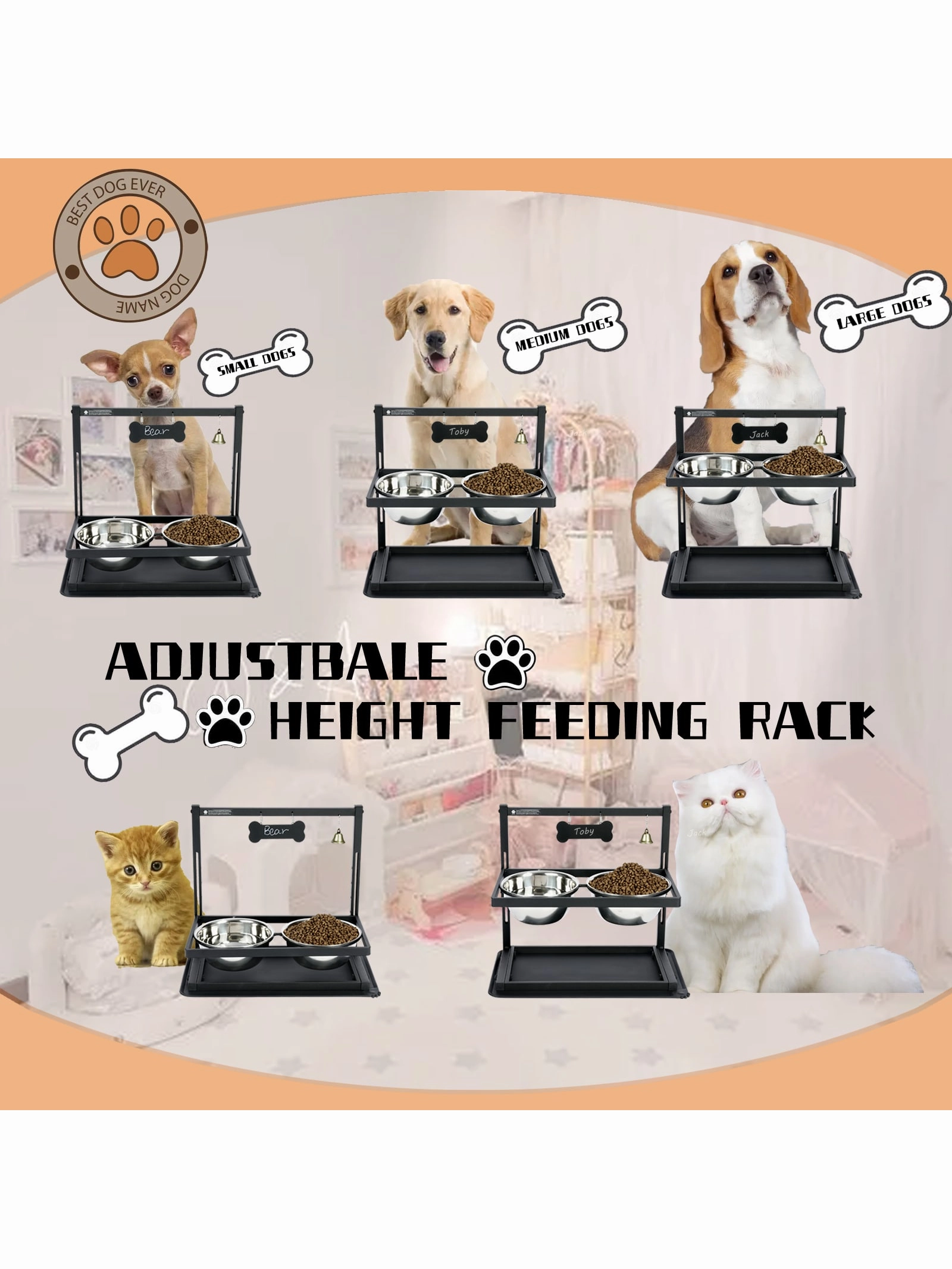 Elevated Dog Bowls For Large Sized Dog,Raised Dog Bowl Stand Adjustable Height With Two 1.7 L Stainless Steel