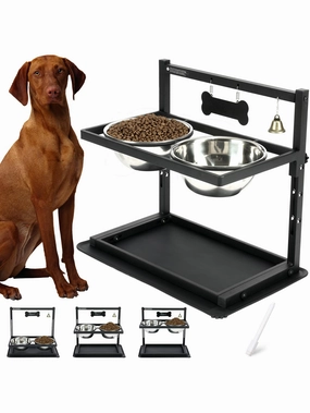 Elevated Dog Bowls For Large Sized Dog,Raised Dog Bowl Stand Adjustable Height With Two 1.7 L Stainless Steel