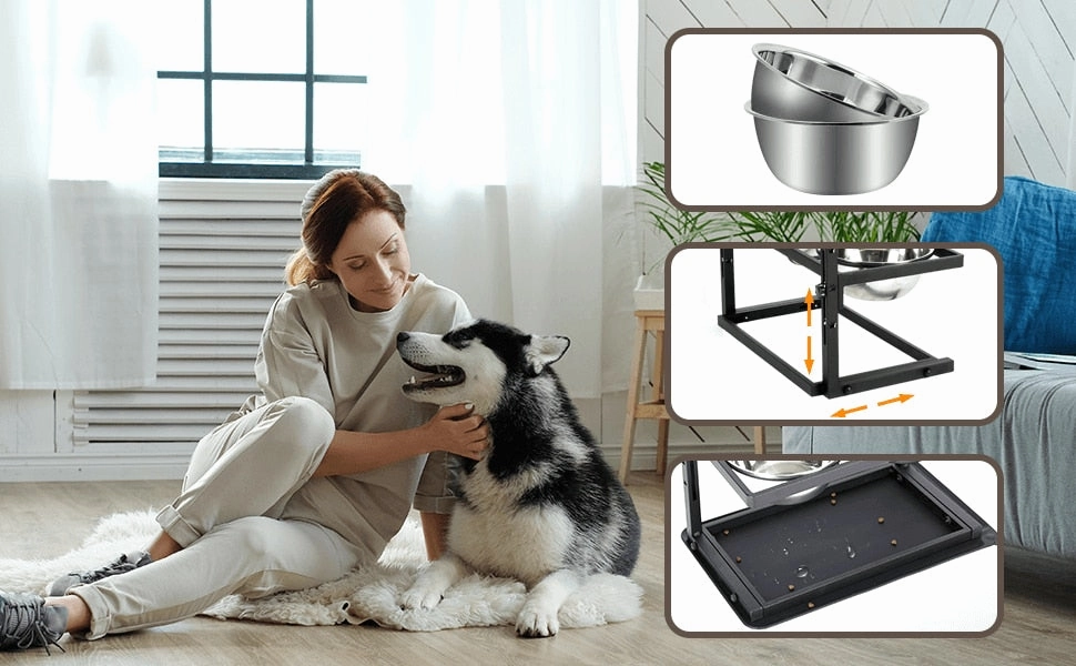 Elevated Dog Bowls For Large Sized Dog,Raised Dog Bowl Stand Adjustable Height With Two 1.7 L Stainless Steel
