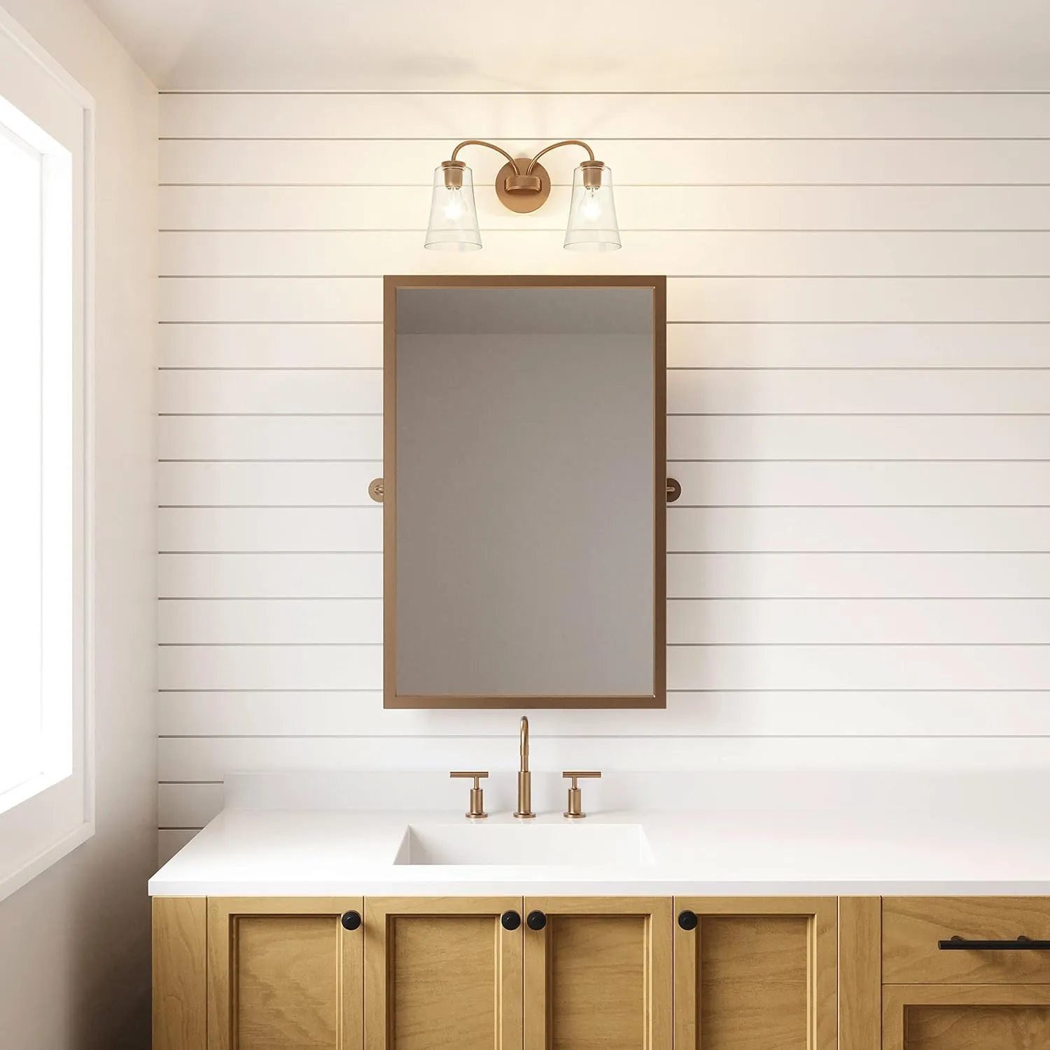 Elk Home 17-inch Emily Vanity Light - EC89263/2 Vanity Light in Clear Glass and Brushed Gold - LED Bulb and Dimmer Compatiable, Traditional and Modern Farmhouse Décor Wall Light Fixture