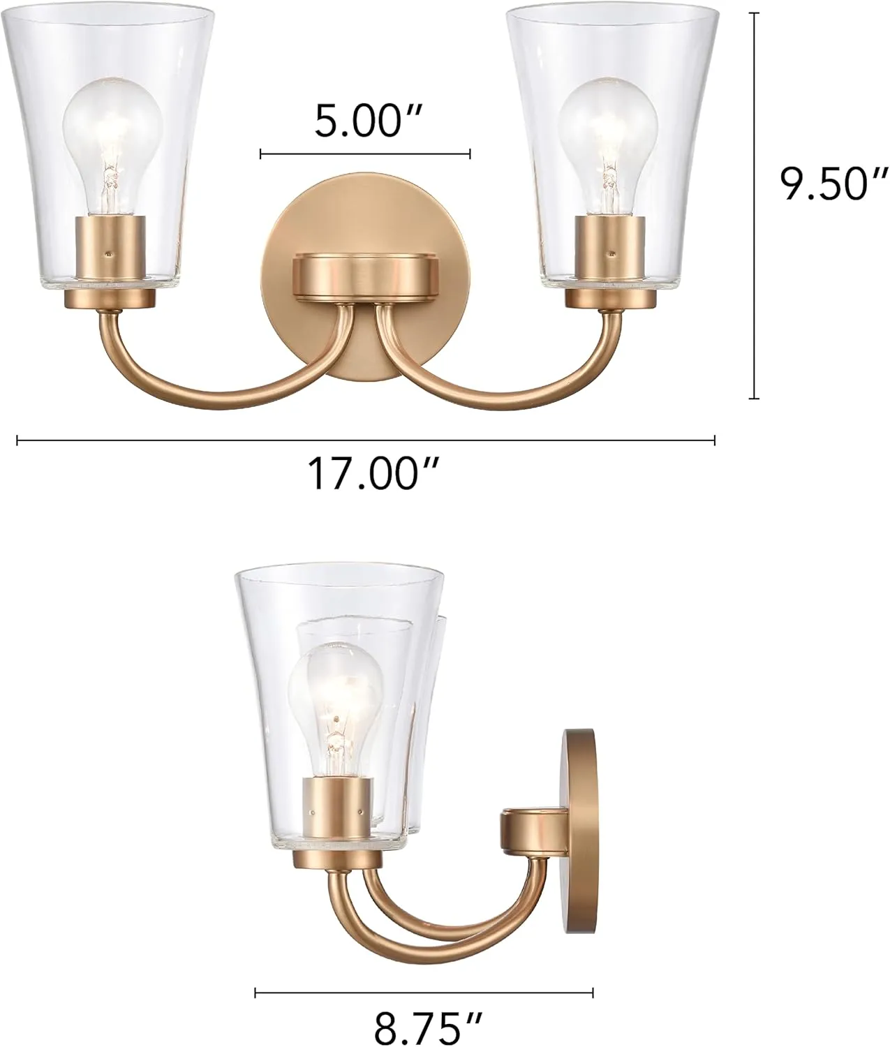Elk Home 17-inch Emily Vanity Light - EC89263/2 Vanity Light in Clear Glass and Brushed Gold - LED Bulb and Dimmer Compatiable, Traditional and Modern Farmhouse Décor Wall Light Fixture