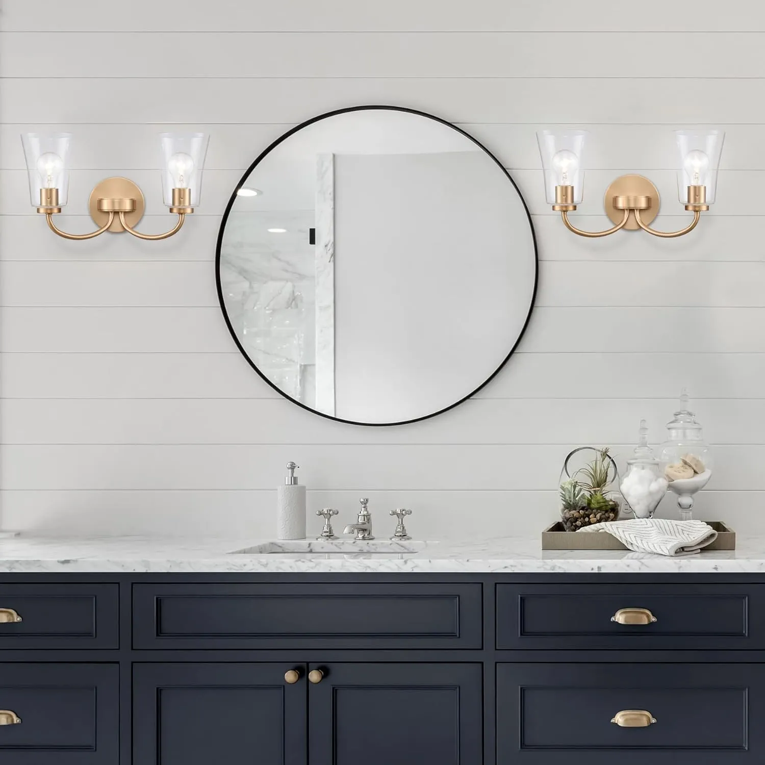 Elk Home 17-inch Emily Vanity Light - EC89263/2 Vanity Light in Clear Glass and Brushed Gold - LED Bulb and Dimmer Compatiable, Traditional and Modern Farmhouse Décor Wall Light Fixture