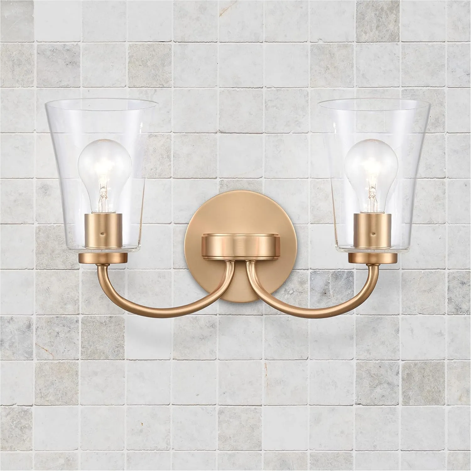 Elk Home 17-inch Emily Vanity Light - EC89263/2 Vanity Light in Clear Glass and Brushed Gold - LED Bulb and Dimmer Compatiable, Traditional and Modern Farmhouse Décor Wall Light Fixture