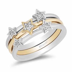 Enchanted Disney Fine Jewelry Sterling Silver and 10K Yellow Gold with 1/10 CTTW Diamonds Tinker Bell Ring