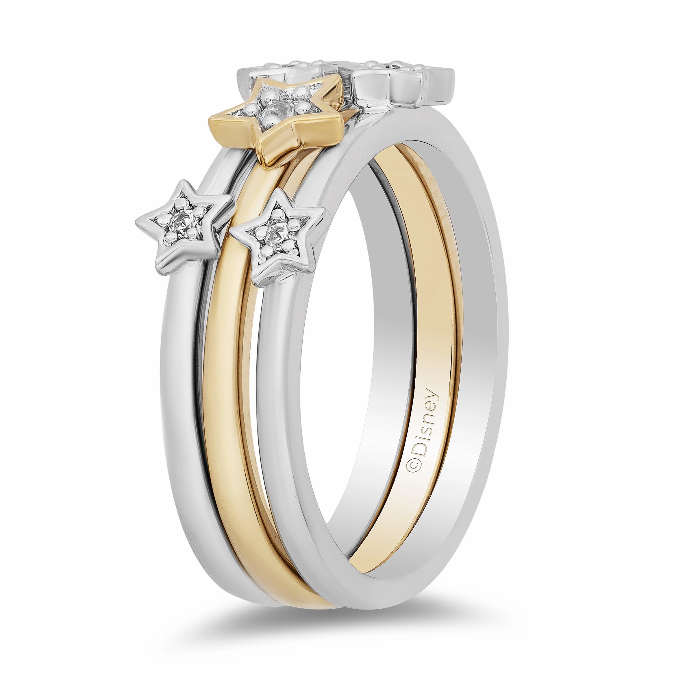 Enchanted Disney Fine Jewelry Sterling Silver and 10K Yellow Gold with 1/10 CTTW Diamonds Tinker Bell Ring