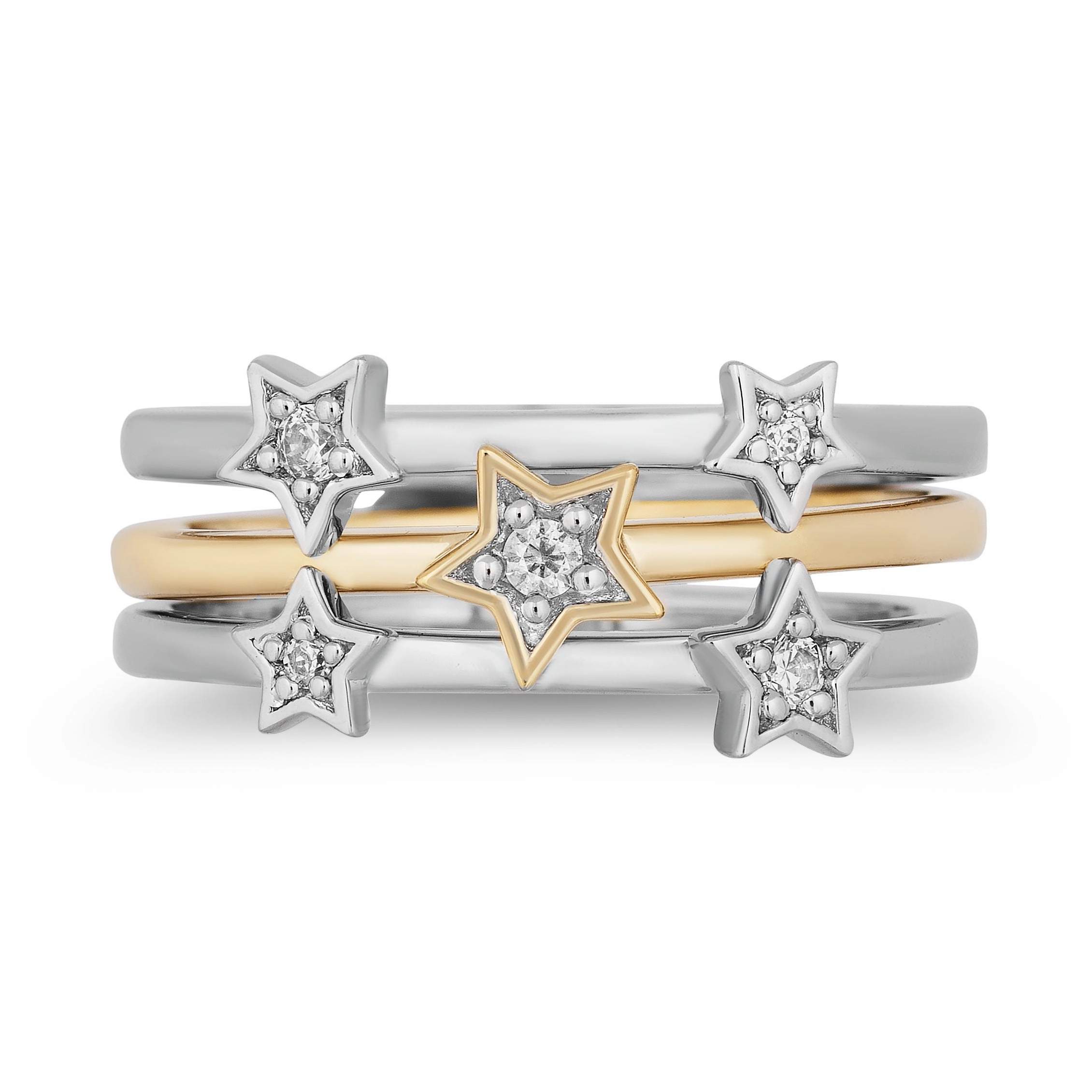 Enchanted Disney Fine Jewelry Sterling Silver and 10K Yellow Gold with 1/10 CTTW Diamonds Tinker Bell Ring