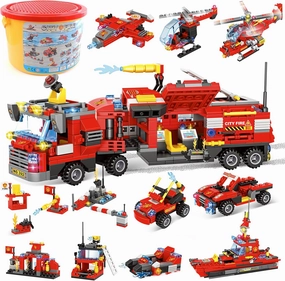 EP EXERCISE N PLAY 1432 Pieces City Fire Truck Building Set, City Fire Mobile Command Center Truck Building Block with Helicopter and Boat, STEM Firetruck Model Building Toys Gift for Boys Age 6-12